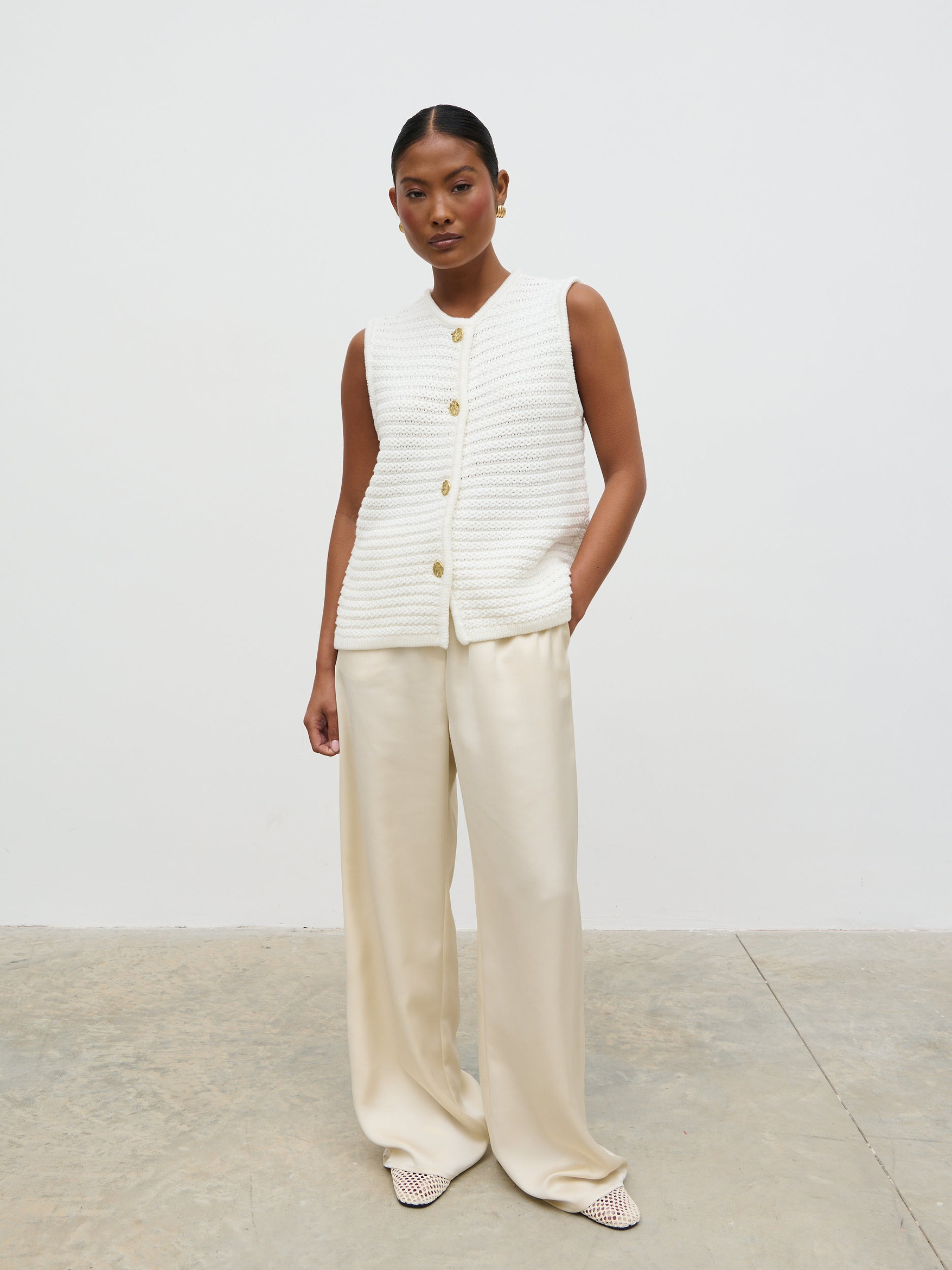 Frankie Crochet Knit Waistcoat - Cream