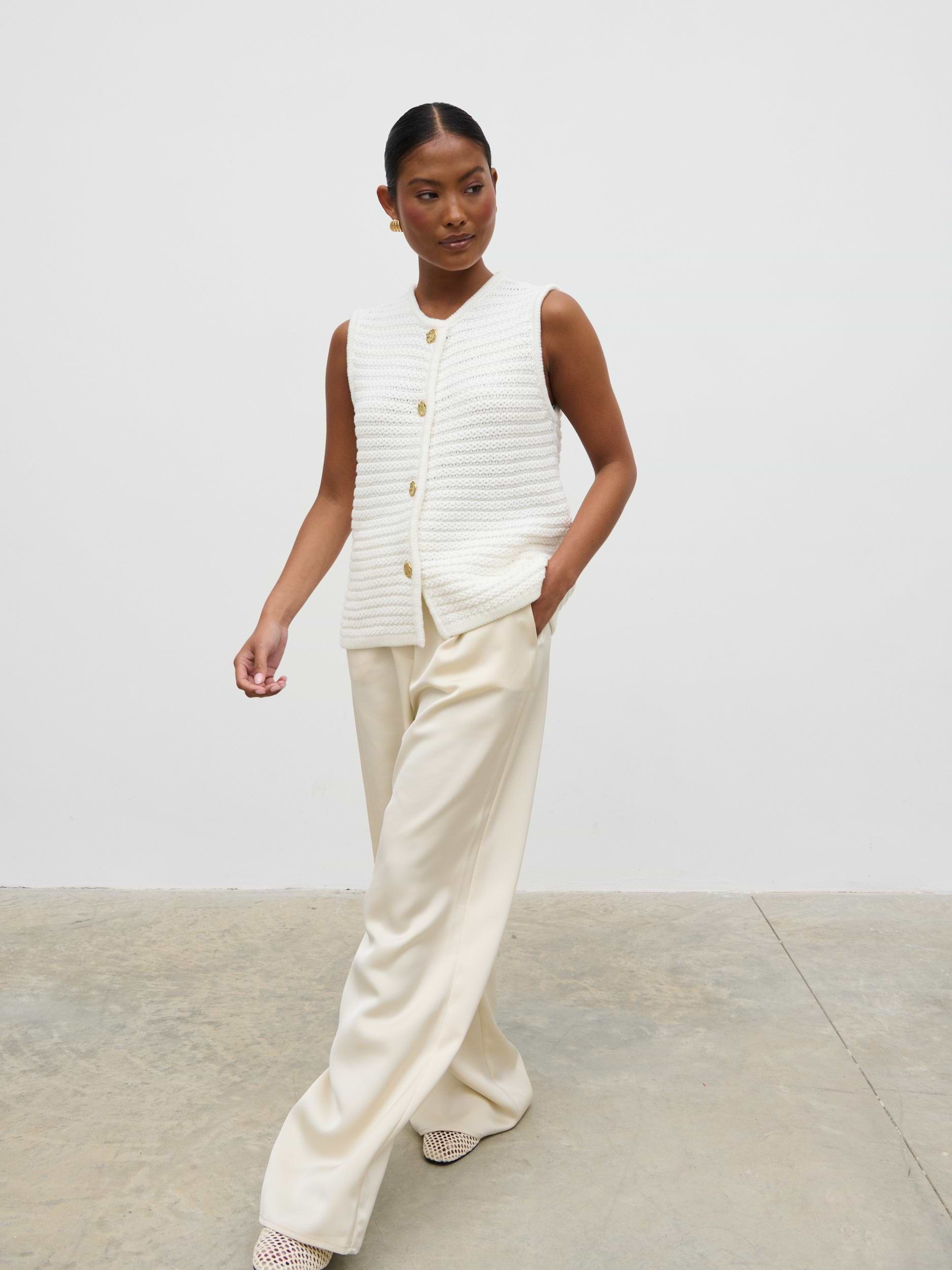 Frankie Crochet Knit Waistcoat - Cream