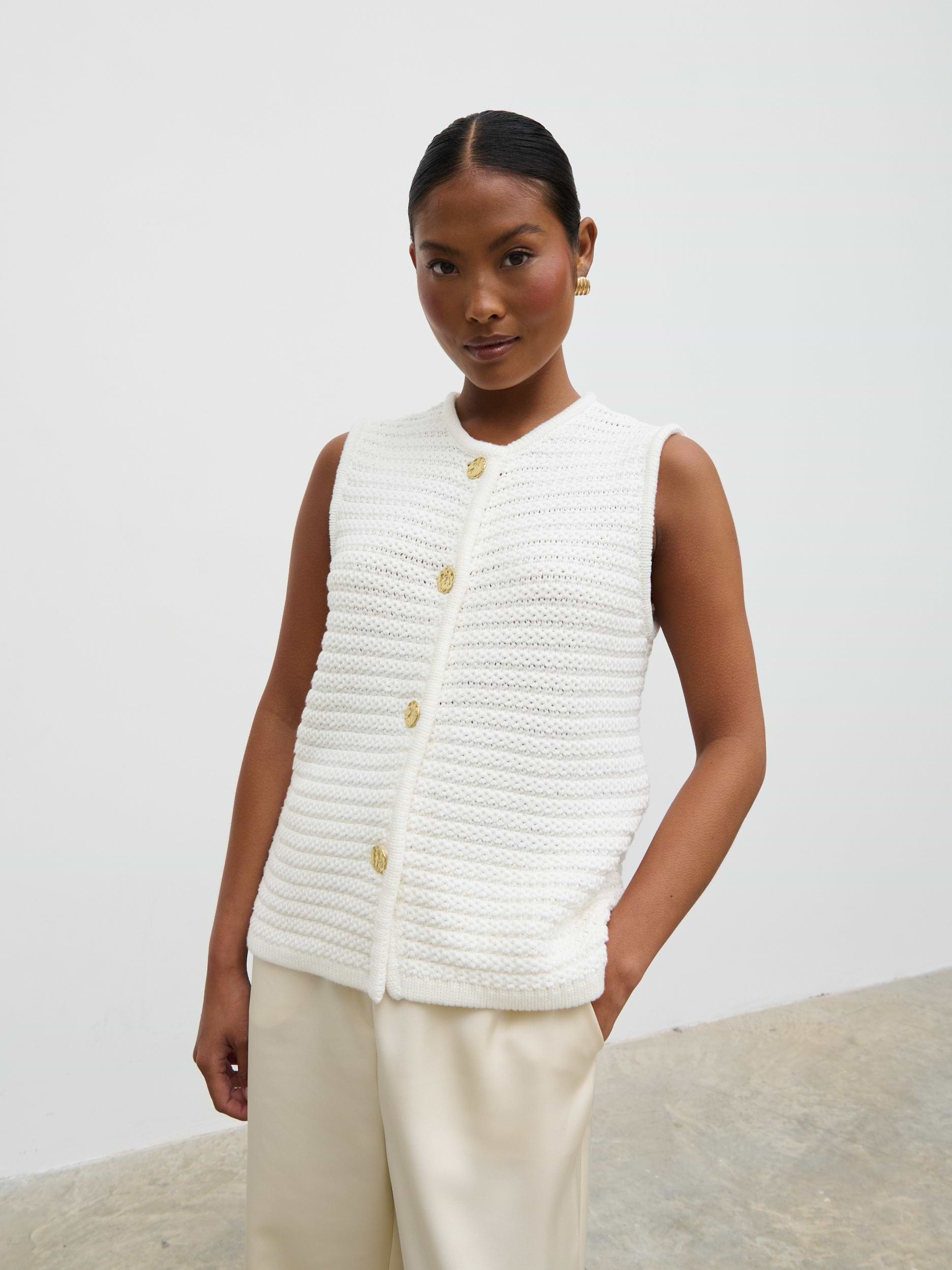 Frankie Crochet Knit Waistcoat - Cream