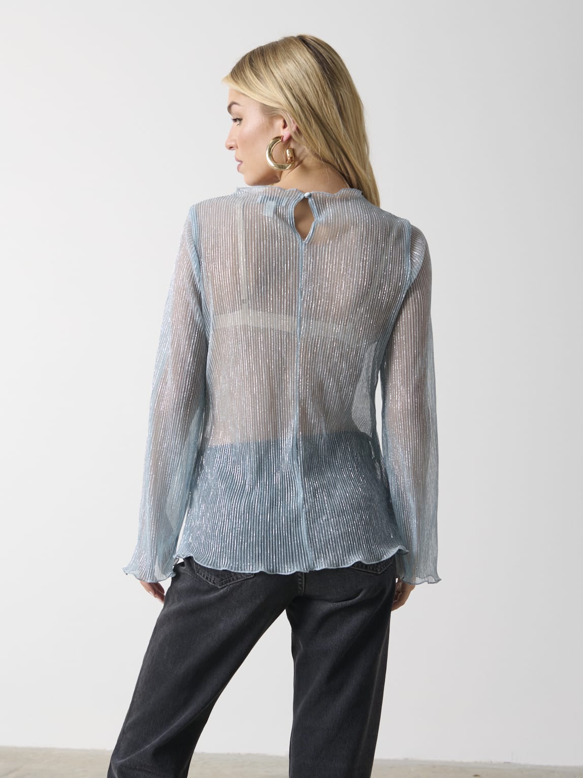 Fraser Sheer Plisse Top - Powder Blue