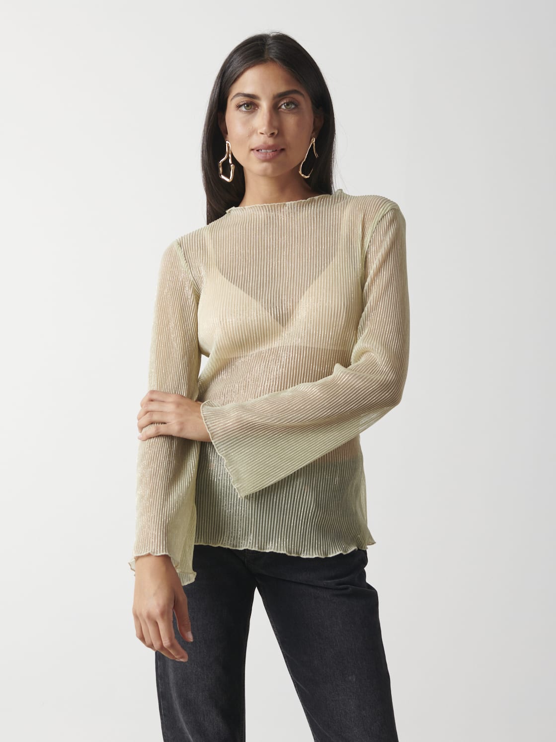 Fraser Sheer Plisse Top - Gold