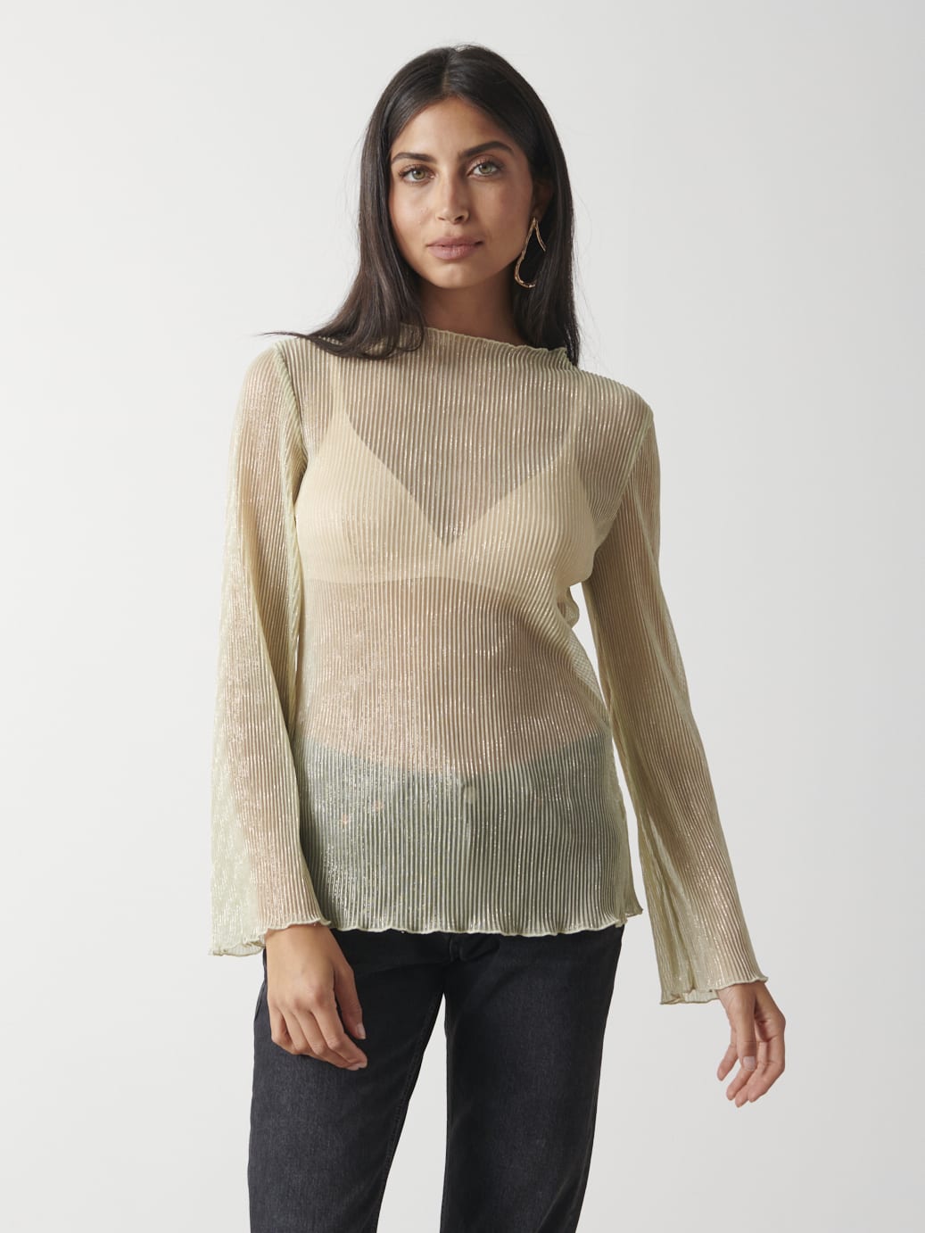 Fraser Sheer Plisse Top - Gold