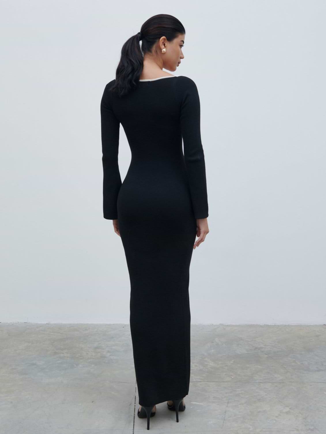 Freya Contrast Knit Maxi Dress - Black and Cream