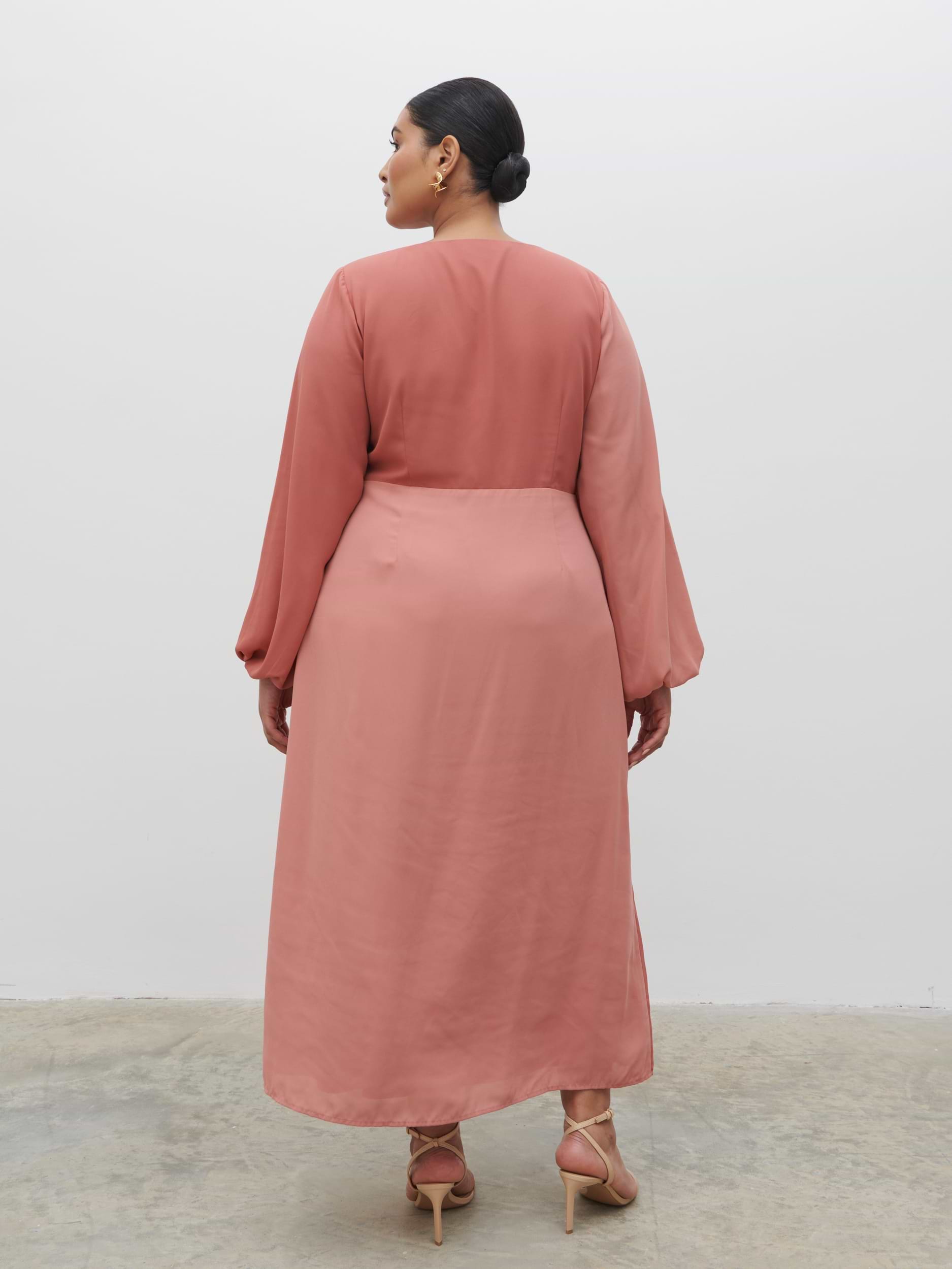 Friena Knot Contrast Midaxi Dress Curve - Terracotta and Dusky Rose