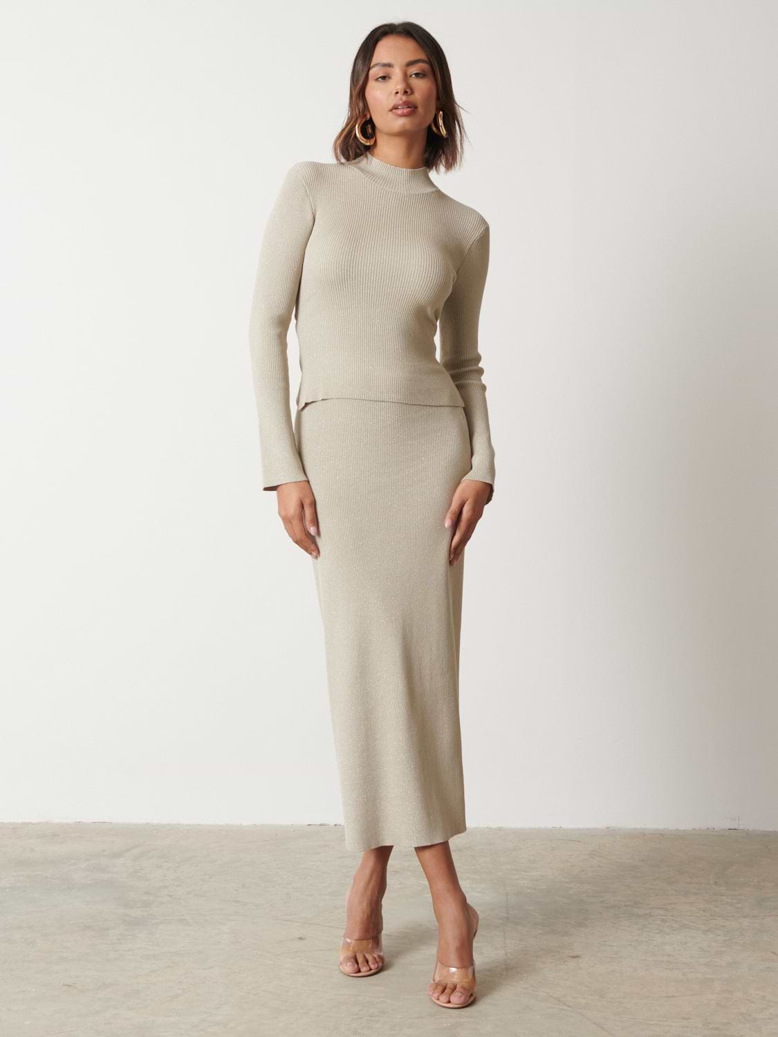 Gianna Tie Back Knit Top - Metallic Champagne