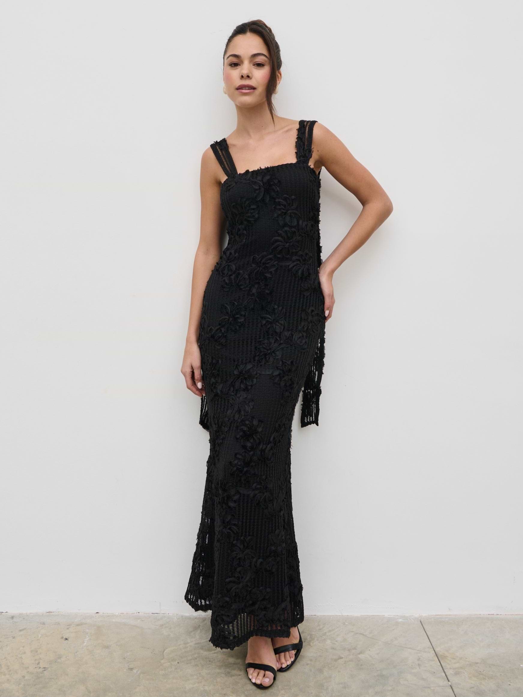 Gigou Crochet Floral Maxi Dress - Black