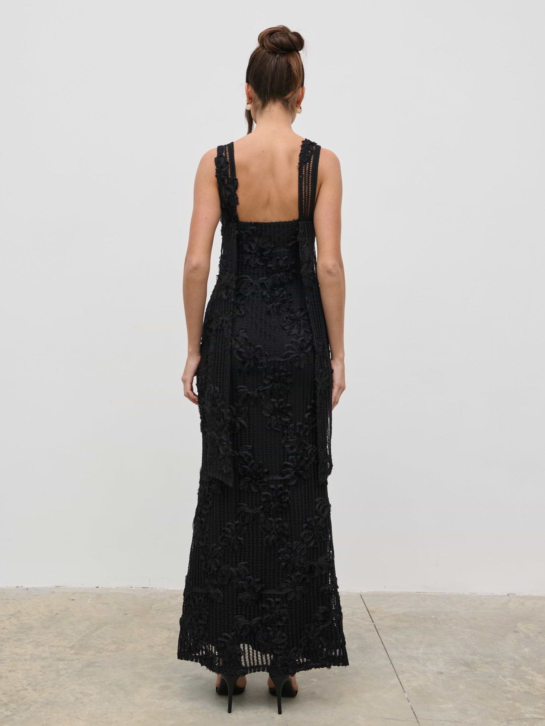 Gigou Crochet Floral Maxi Dress - Black