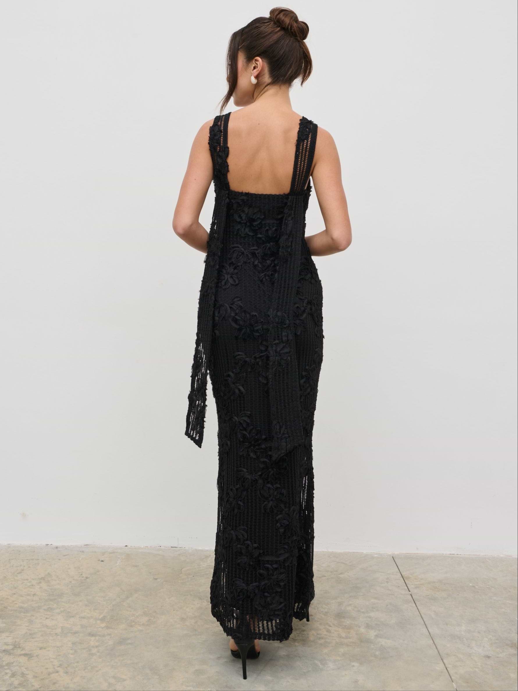 Gigou Crochet Floral Maxi Dress - Black