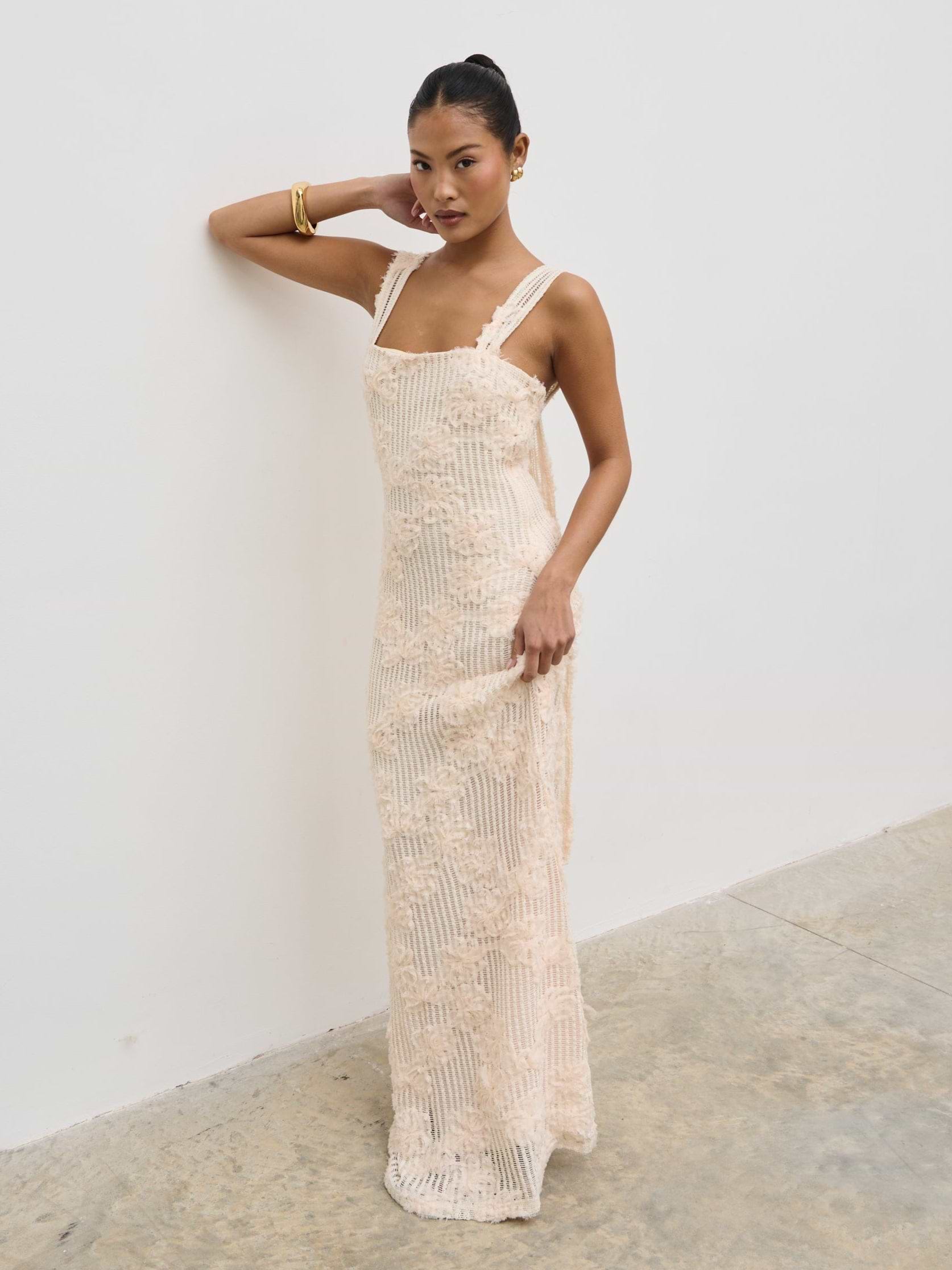 Gigou Crochet Floral Maxi Dress - Cream