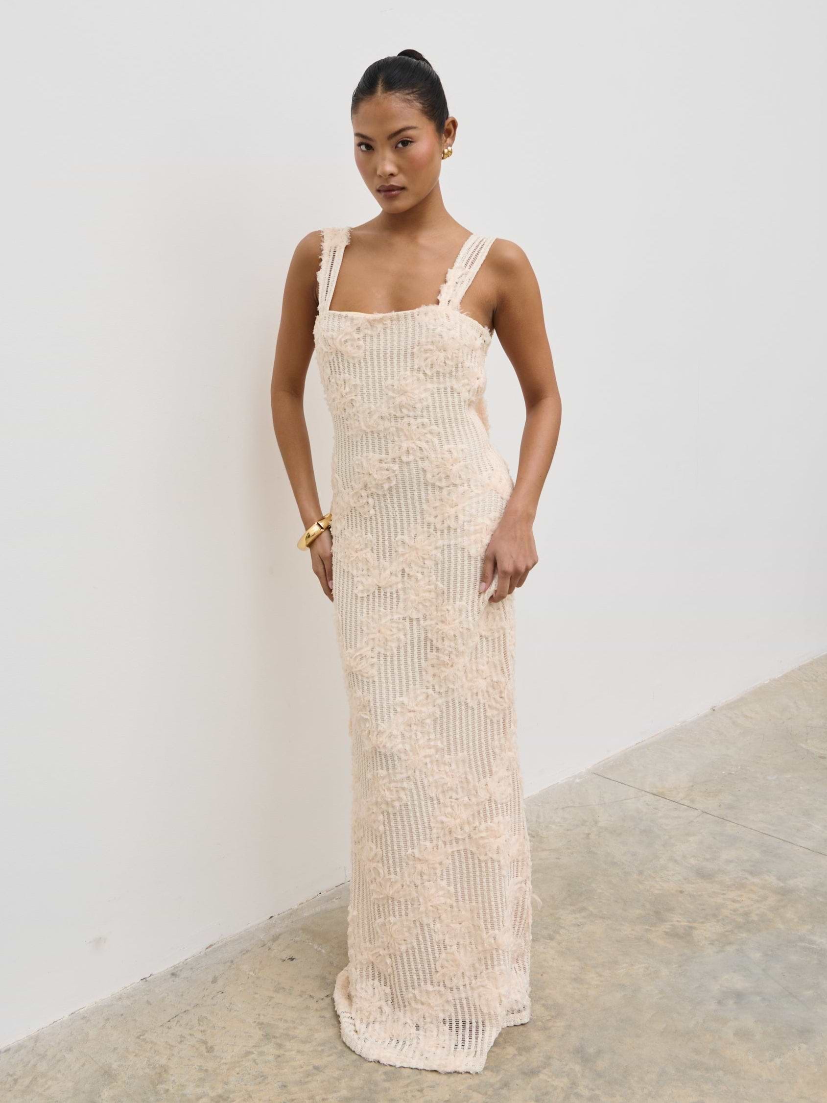 Gigou Crochet Floral Maxi Dress - Cream