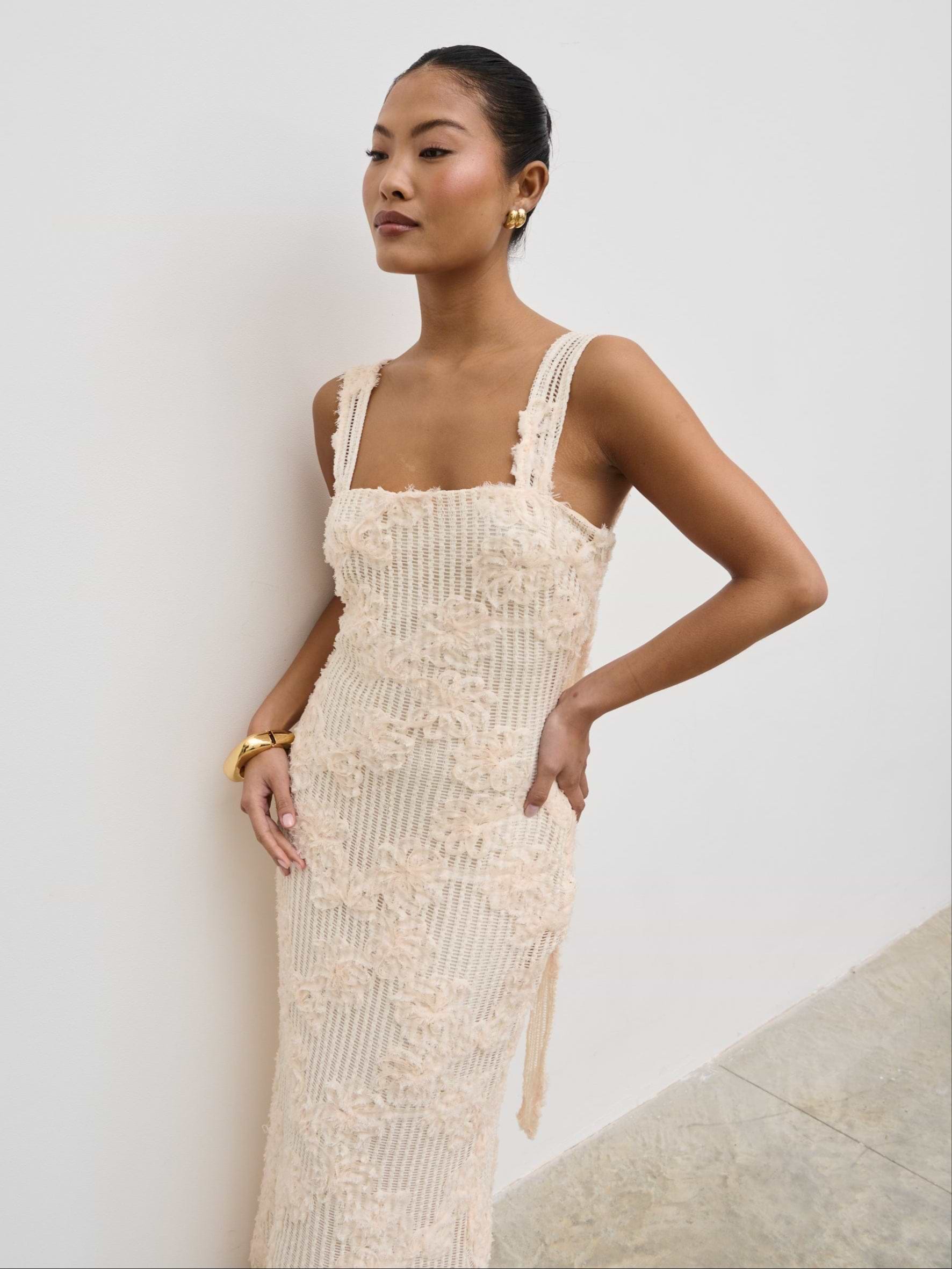 Gigou Crochet Floral Maxi Dress - Cream