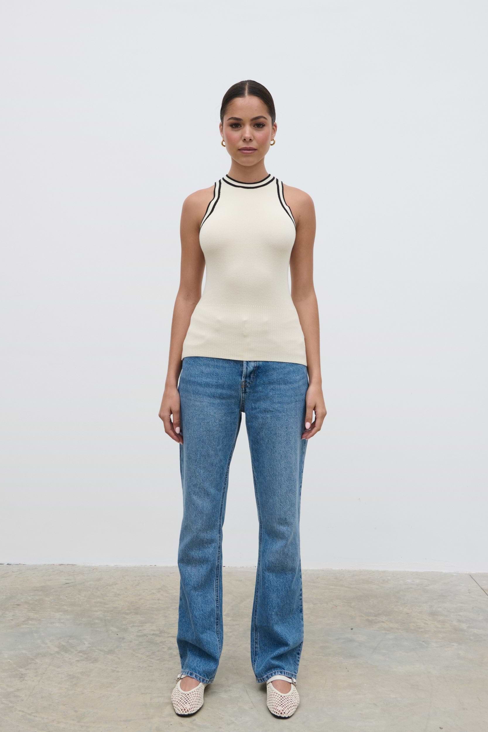 Gina Contrast Knit Top - Black and Cream