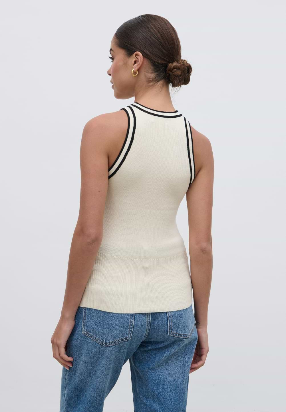 Gina Contrast Knit Top - Black and Cream