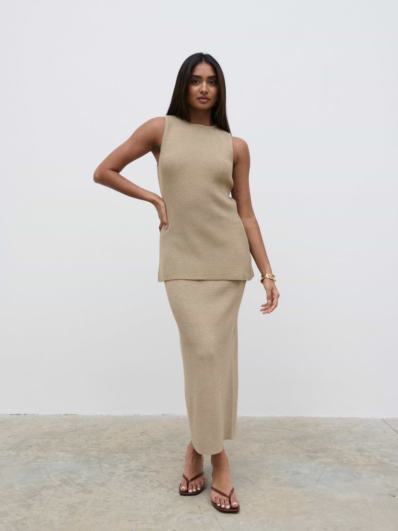 Kourtney Knit Midaxi Skirt - Taupe