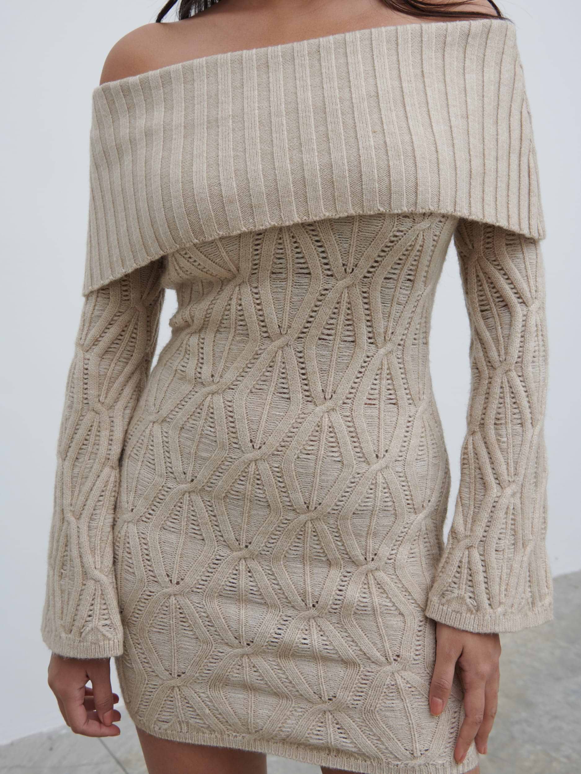 Grace Cable Knit Mini Dress - Taupe