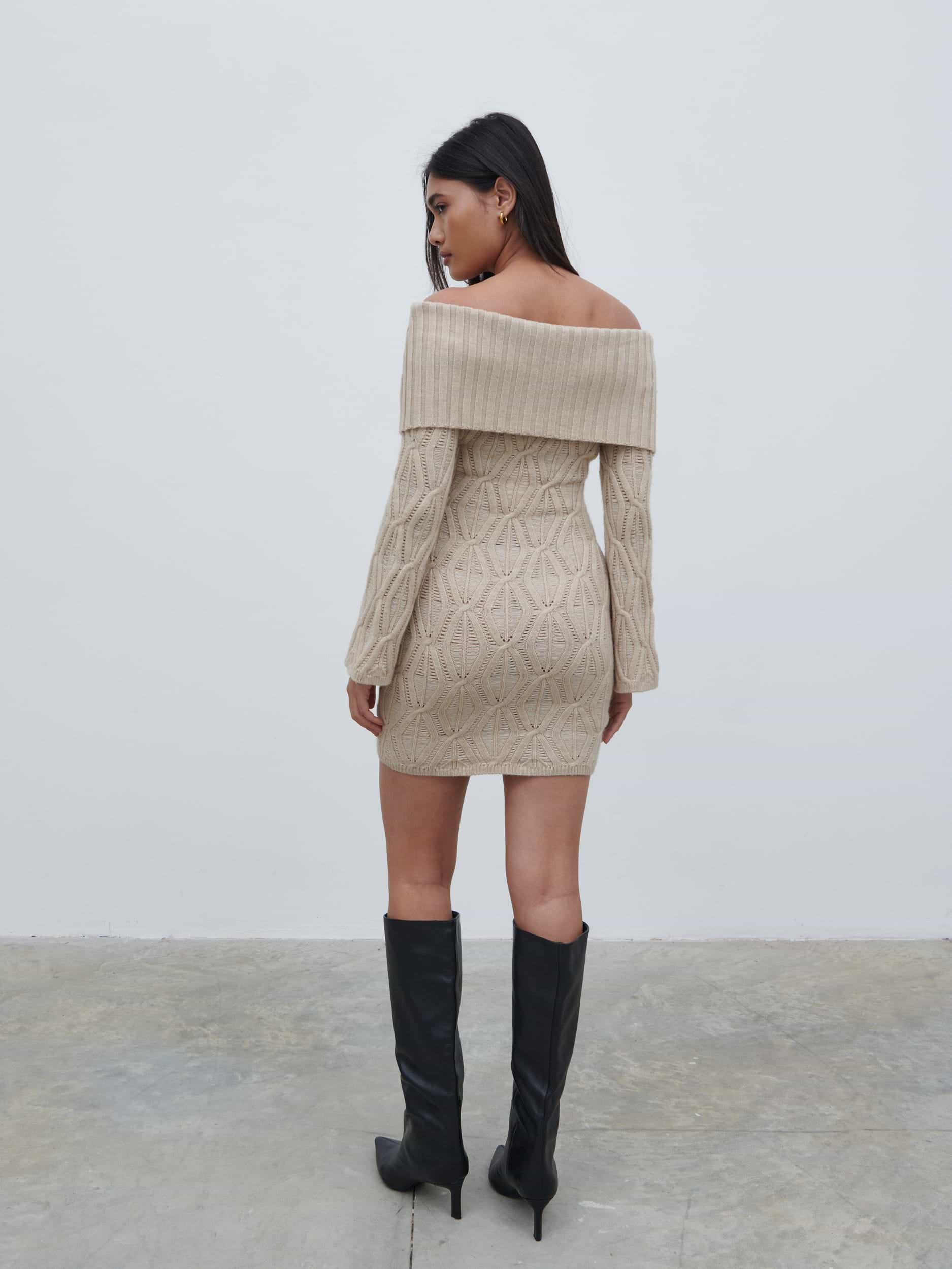 Grace Cable Knit Mini Dress - Taupe