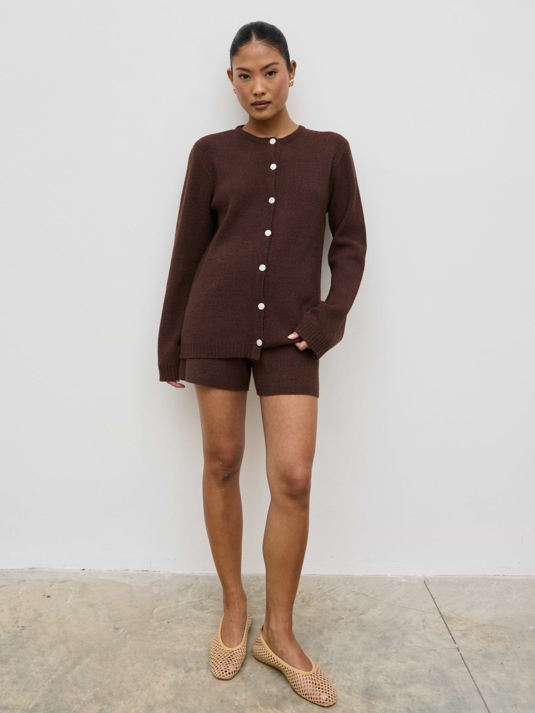 Gracie Fine Tape Knit Cardigan - Brown