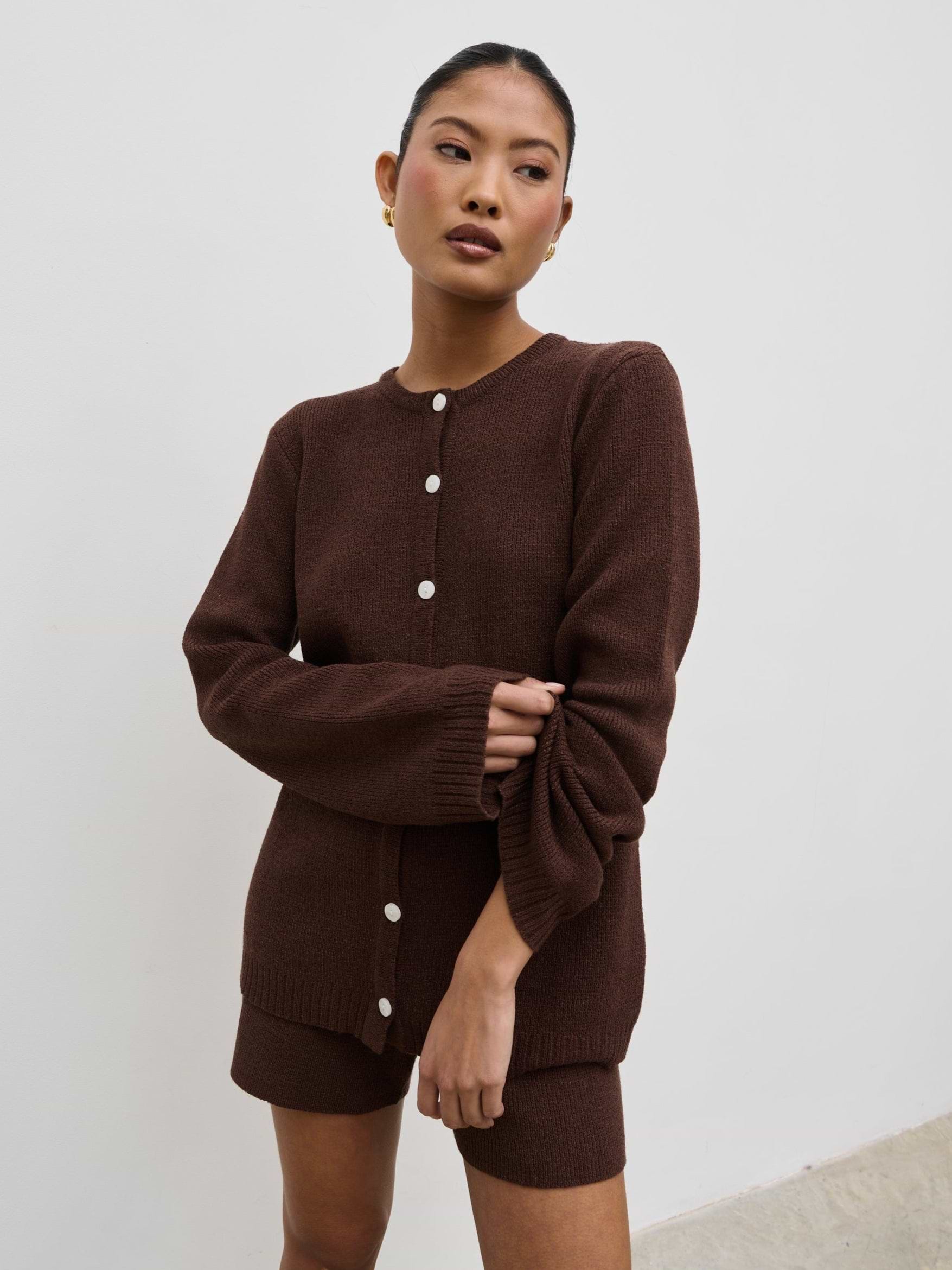 Gracie Fine Tape Knit Cardigan - Brown