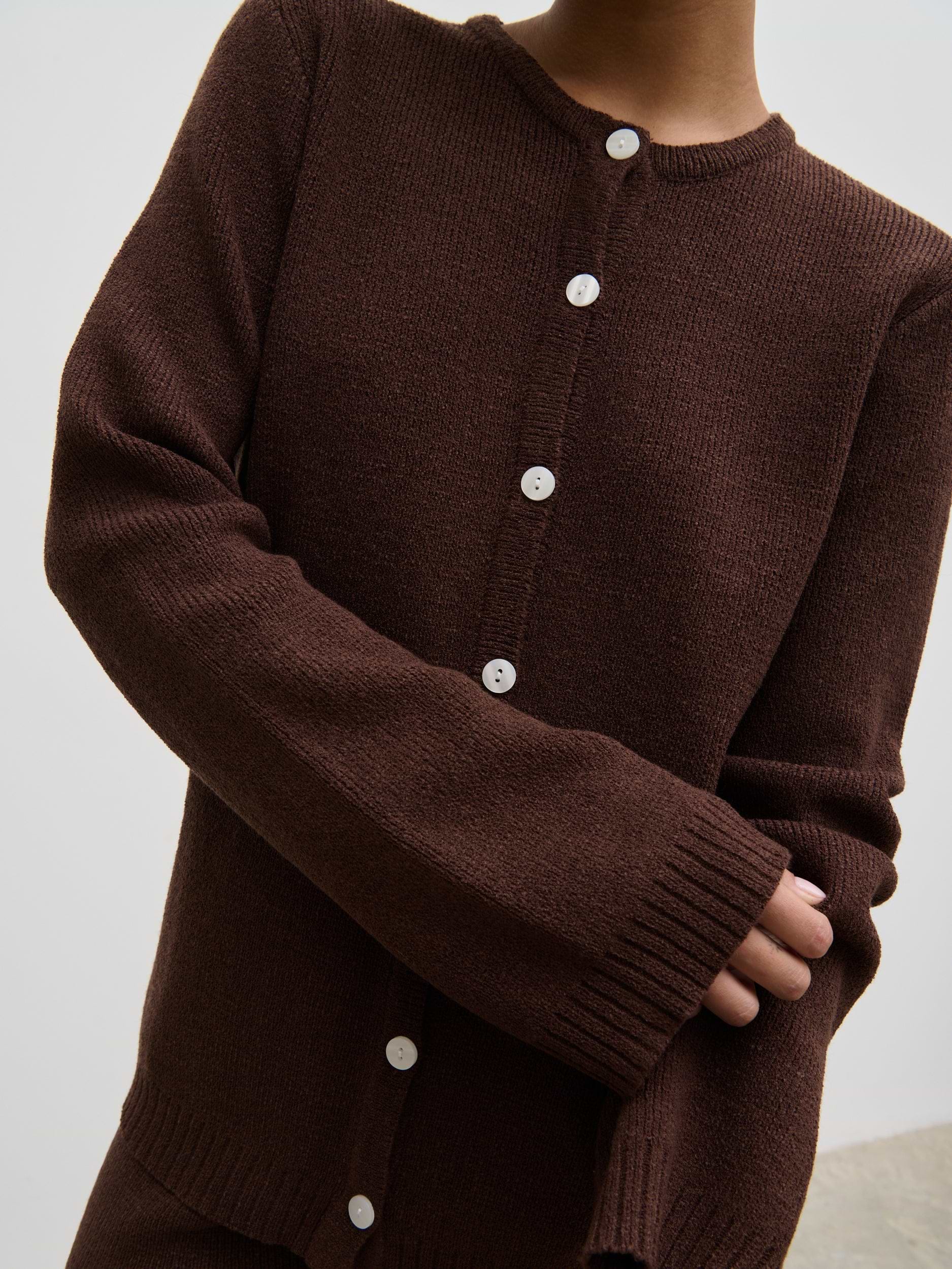 Gracie Fine Tape Knit Cardigan - Brown
