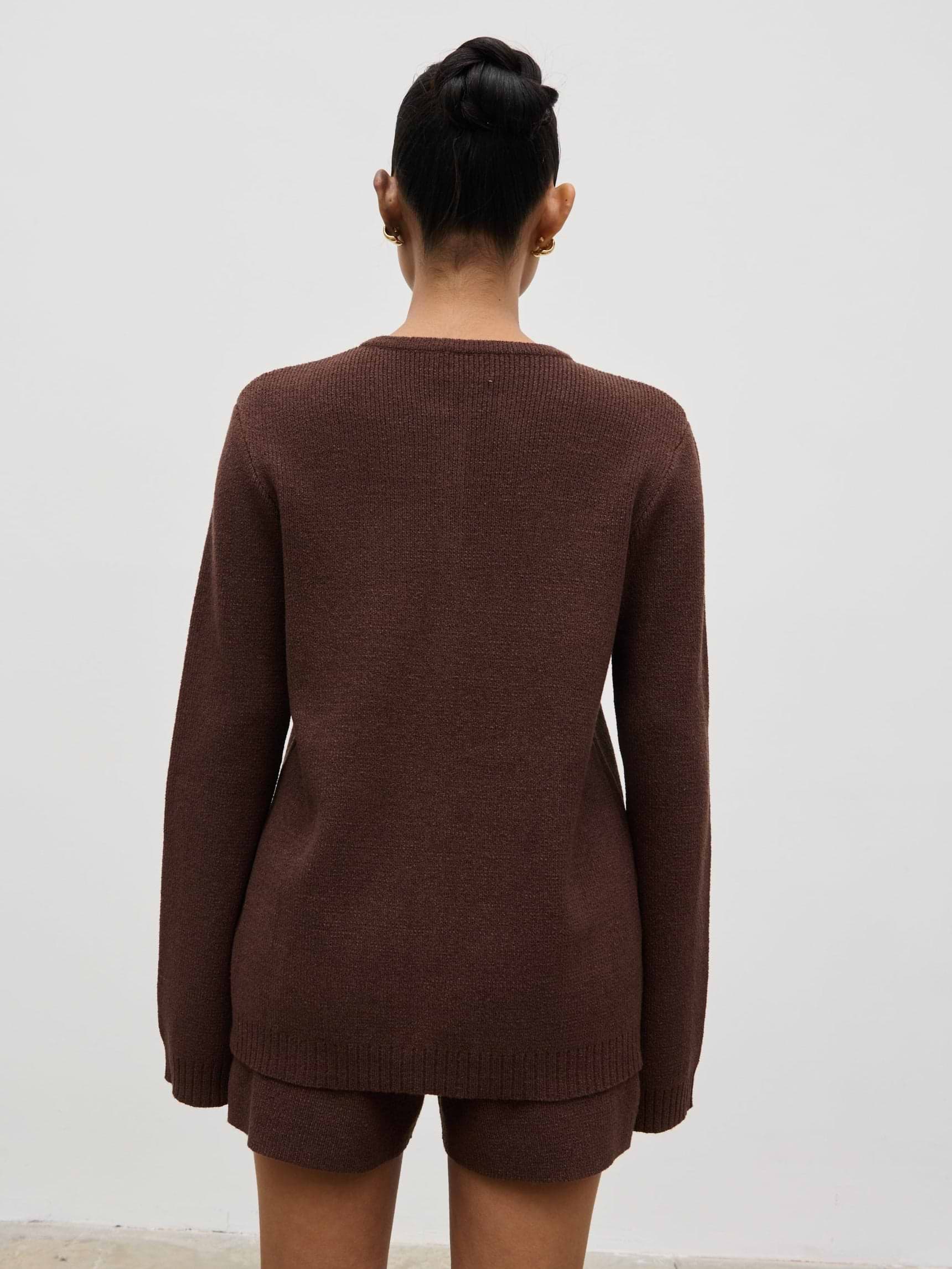 Gracie Fine Tape Knit Cardigan - Brown