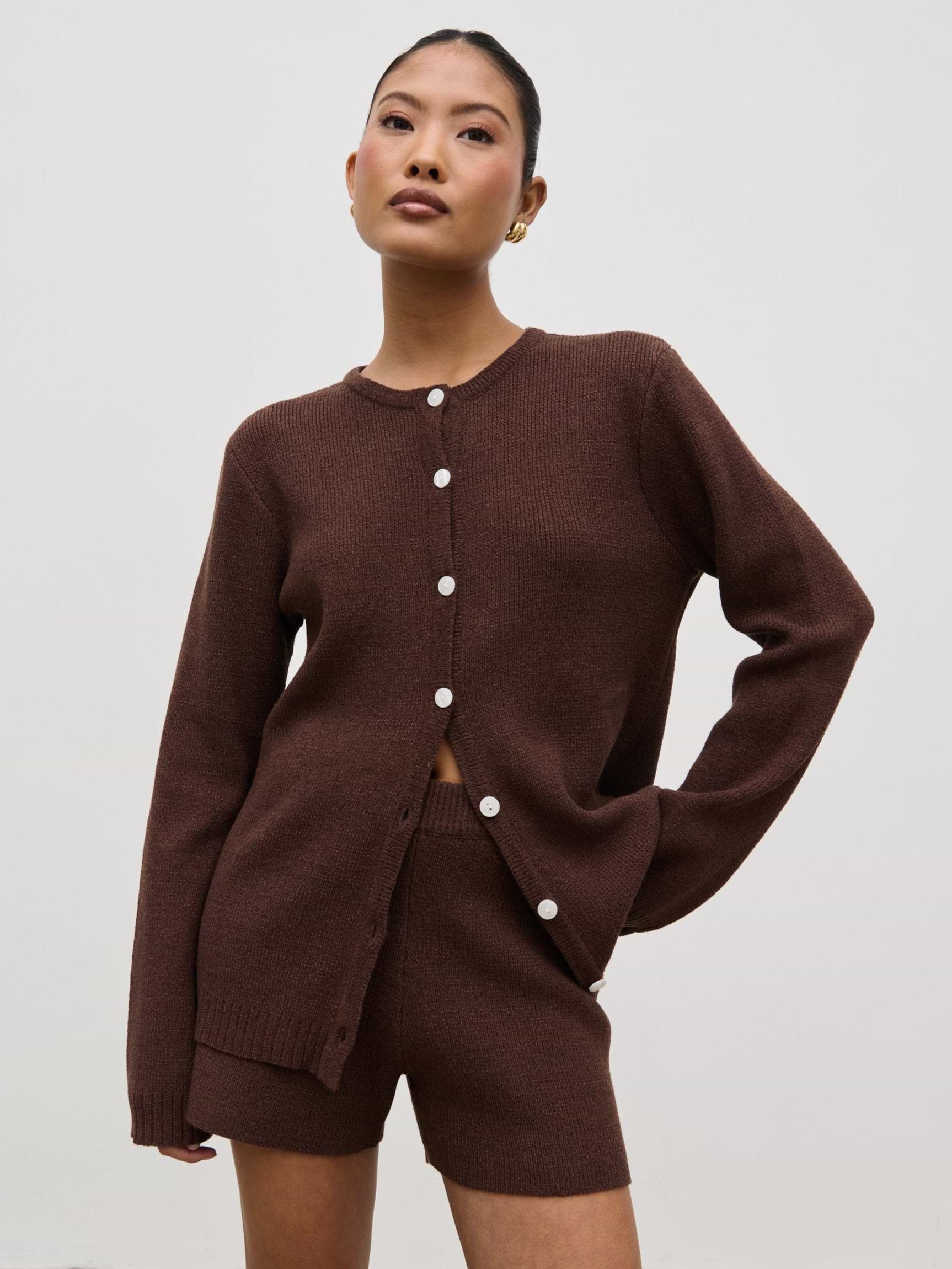 Gracie Fine Tape Knit Shorts - Brown