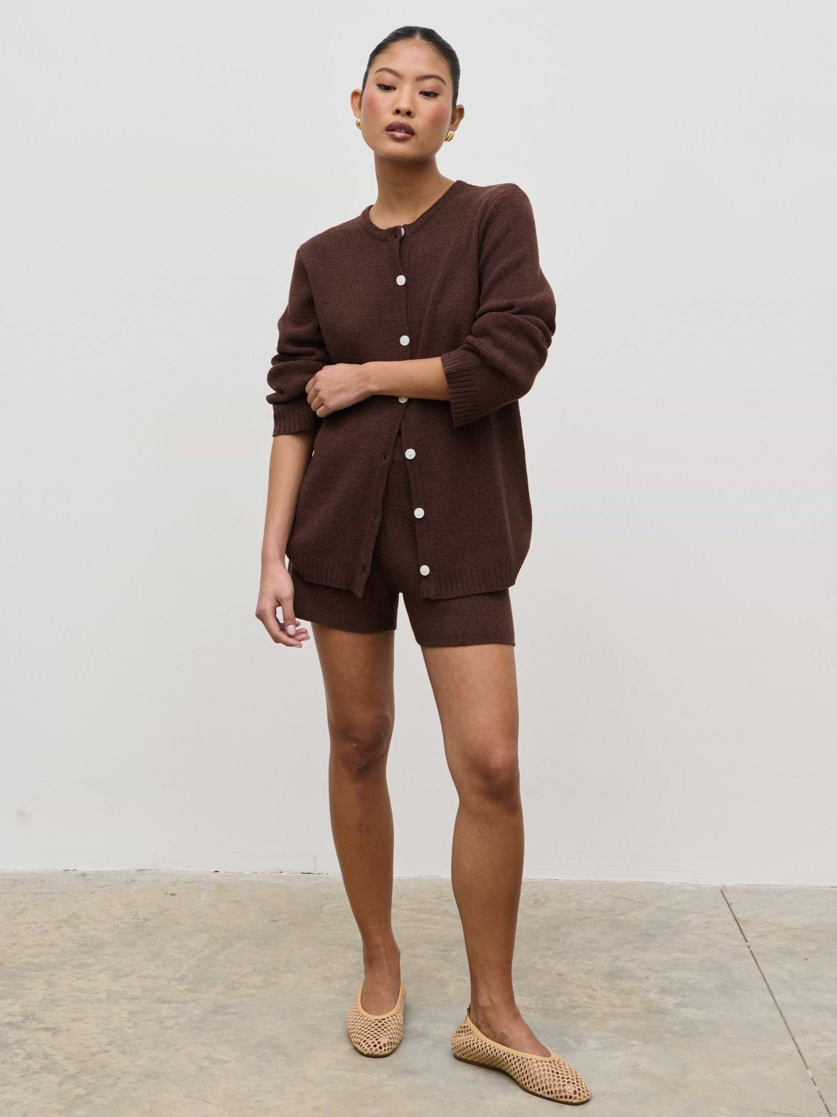 Gracie Fine Tape Knit Shorts - Brown
