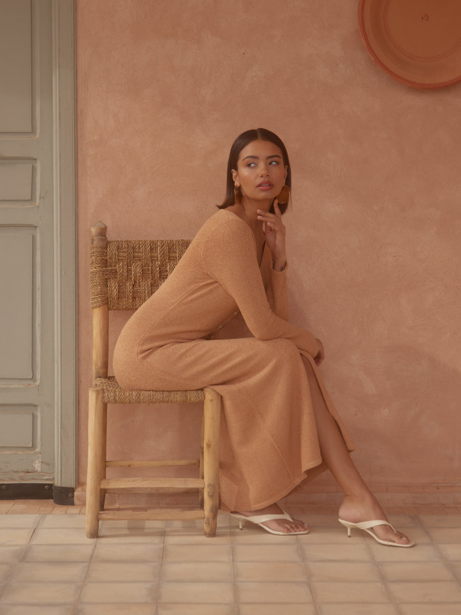 Hazel Knit Maxi Dress - Tan Blush