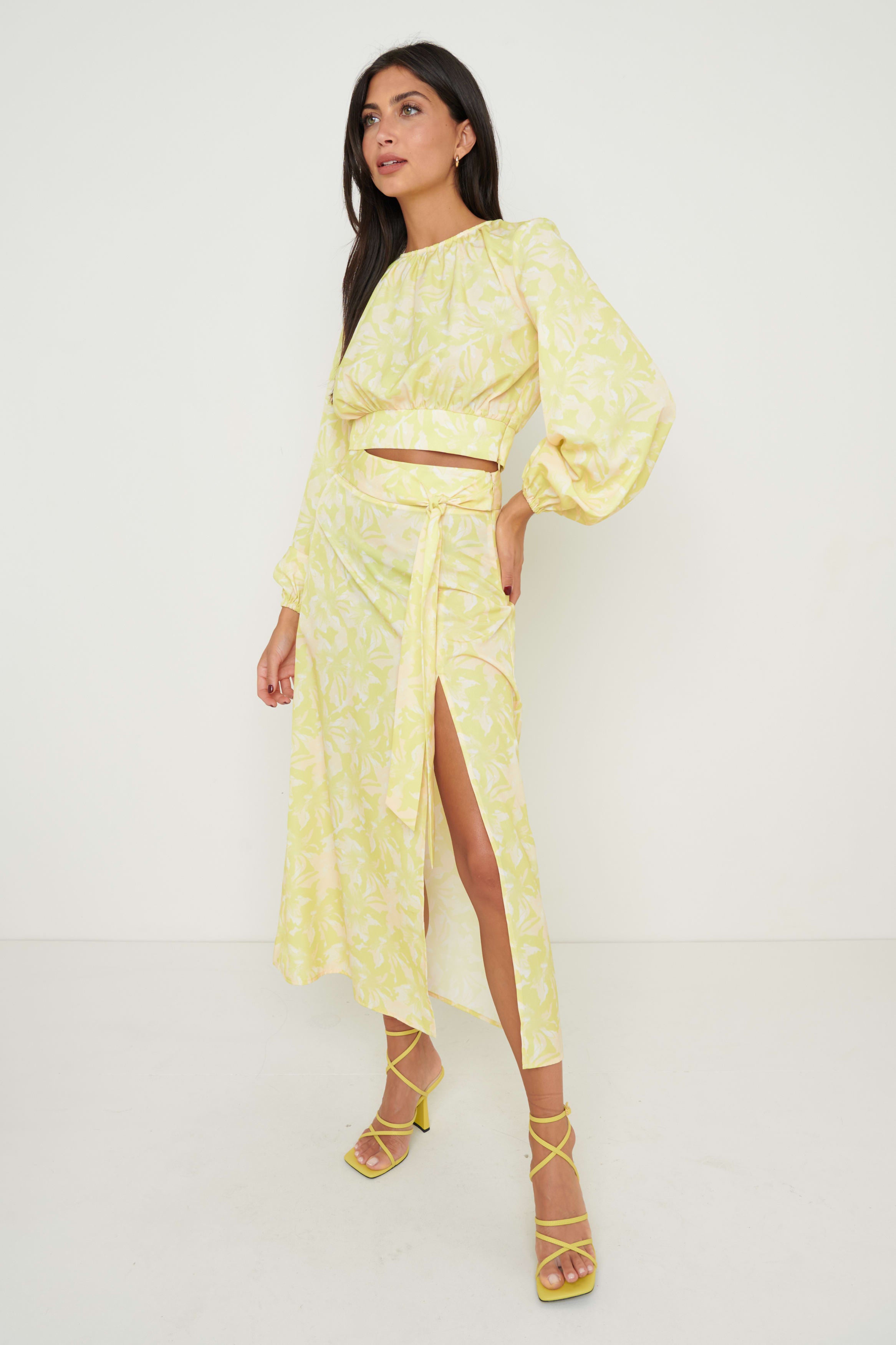Hadley Tie Midaxi Skirt - Chartreuse Floral