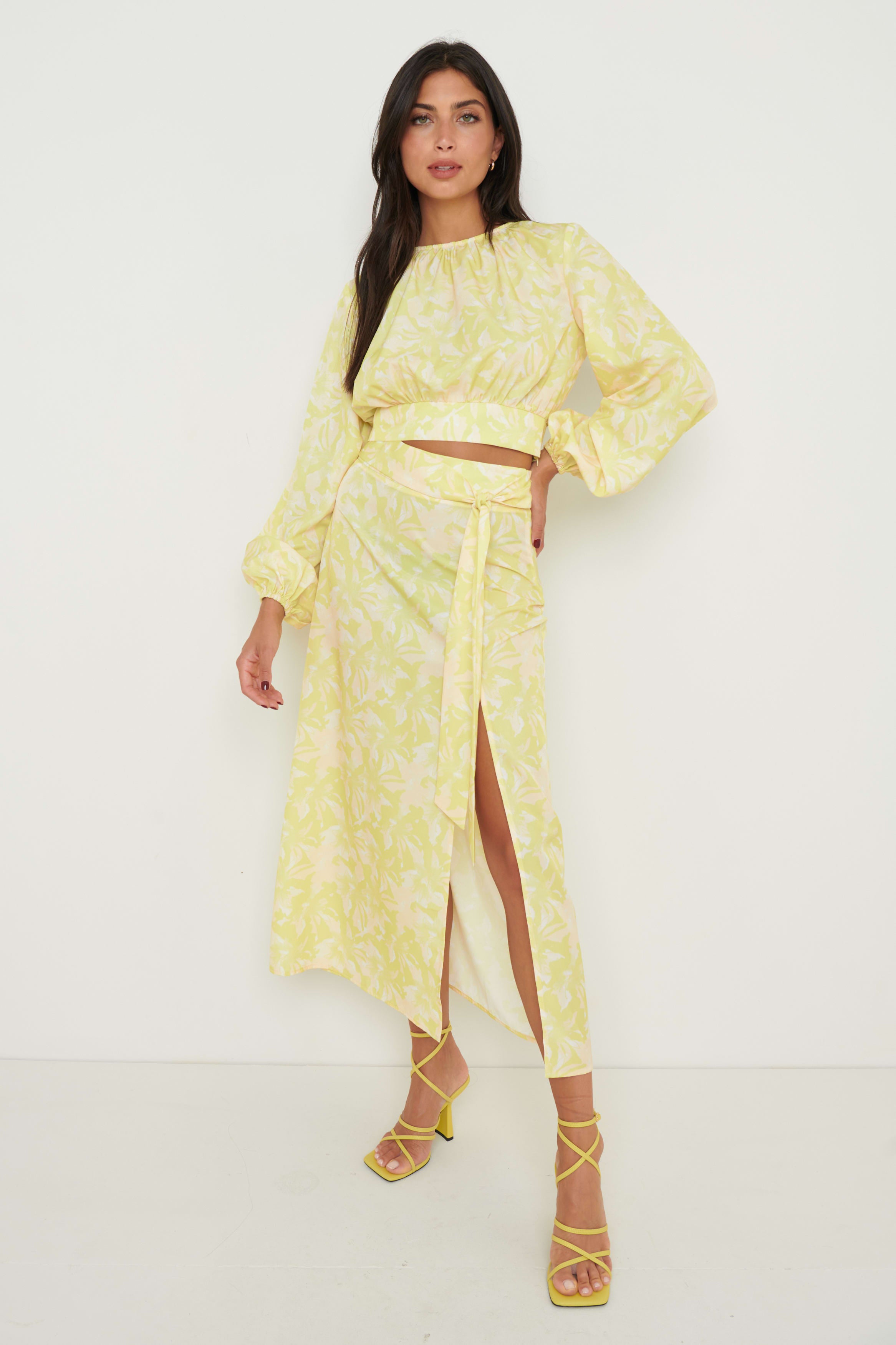 Hadley Balloon Sleeve Blouse - Chartreuse Floral