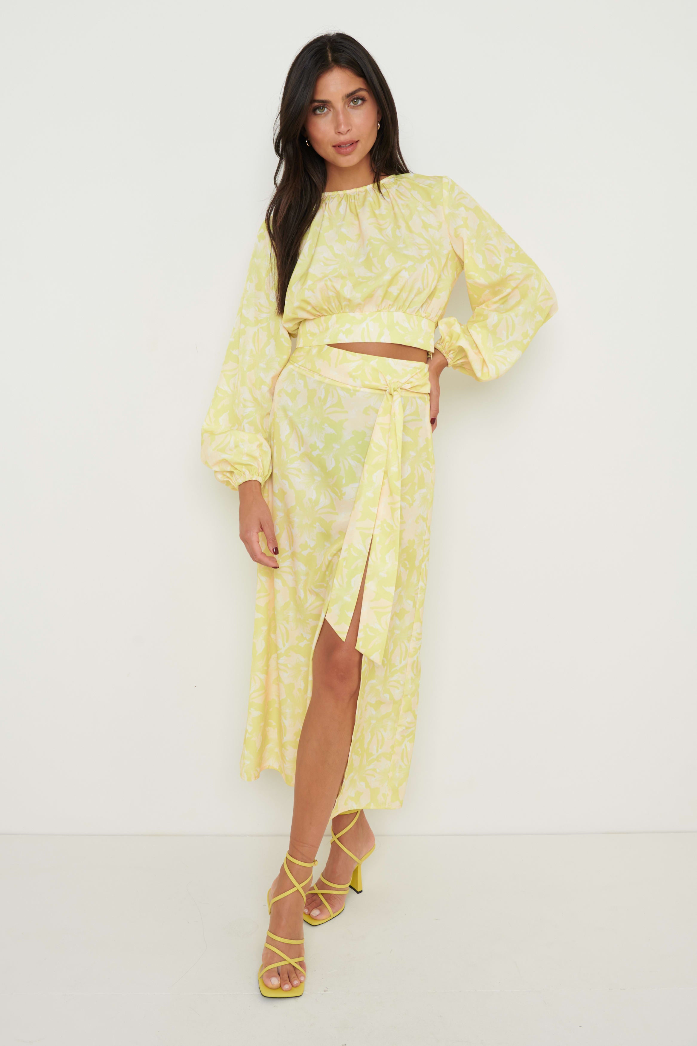 Hadley Tie Midaxi Skirt - Chartreuse Floral