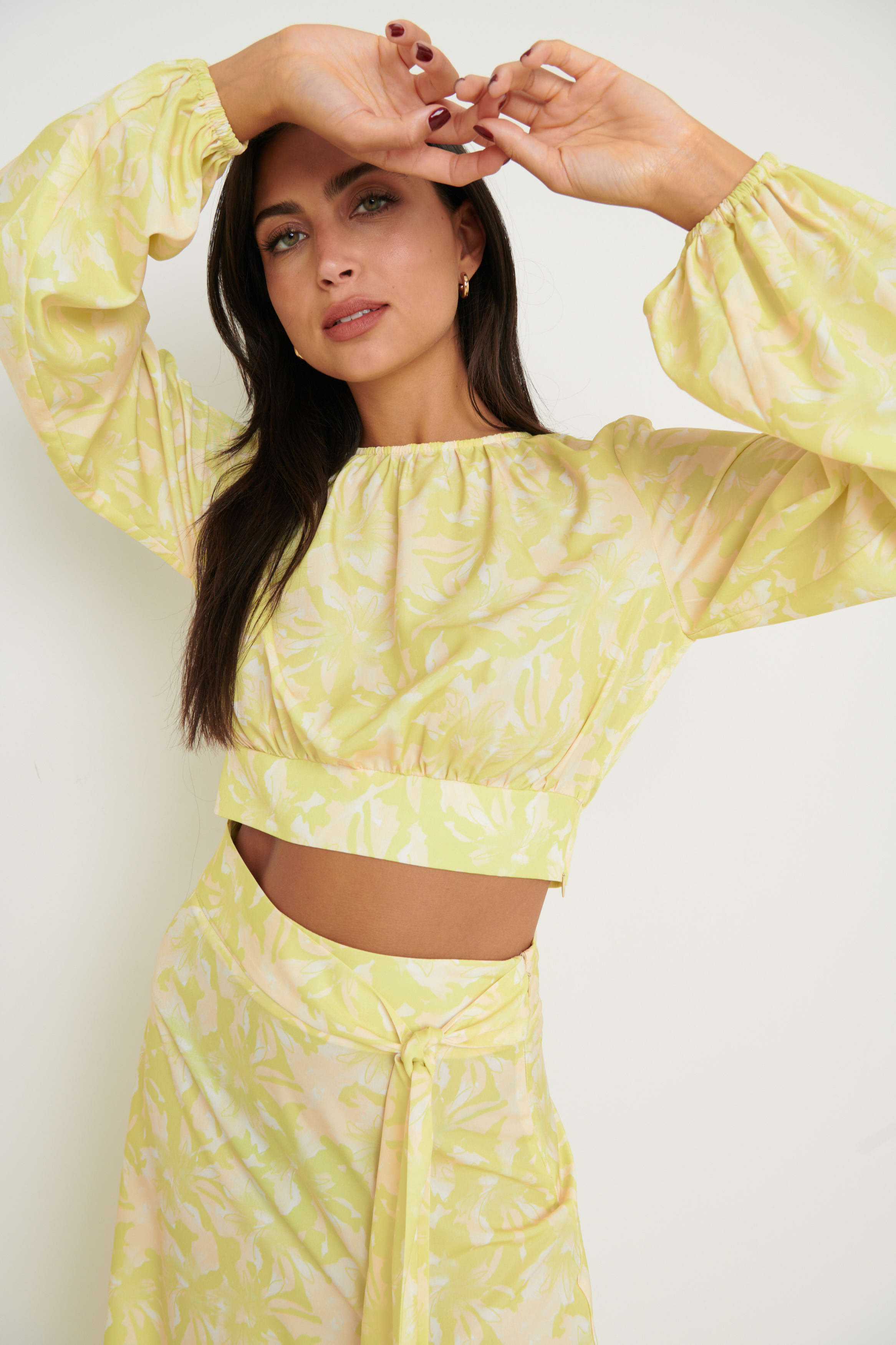 Hadley Balloon Sleeve Blouse - Chartreuse Floral