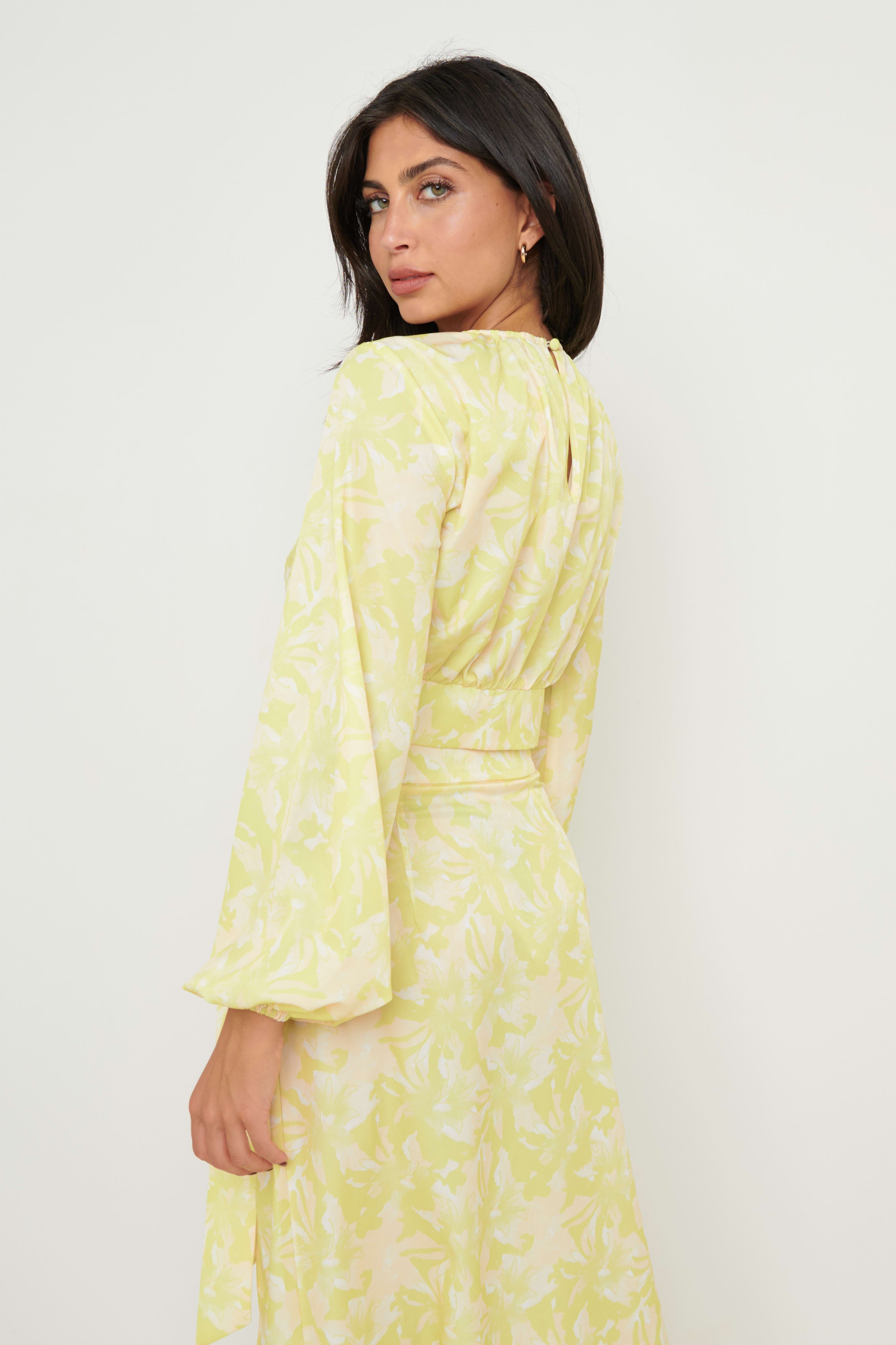 Hadley Balloon Sleeve Blouse - Chartreuse Floral