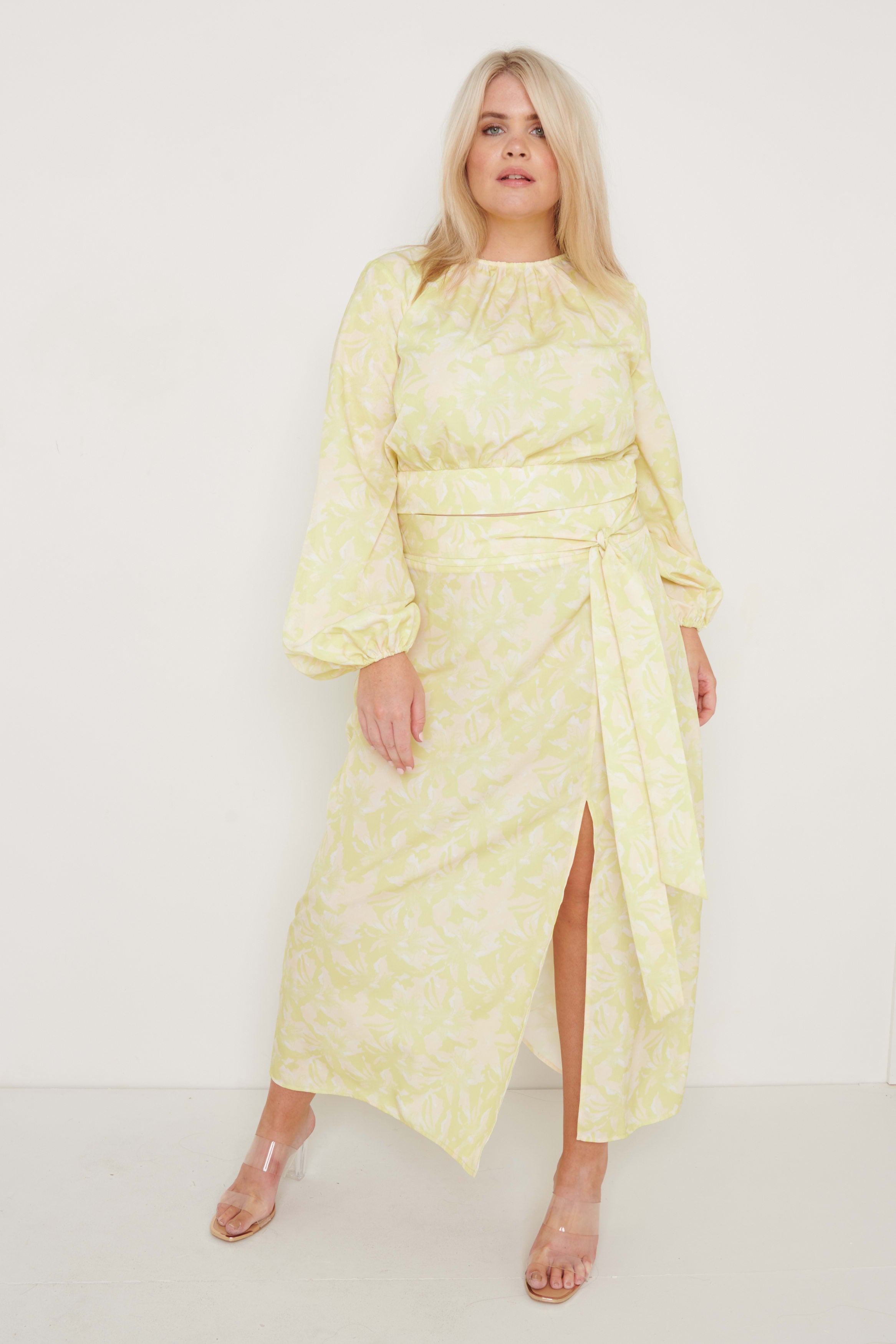 Hadley Balloon Sleeve Blouse - Chartreuse Floral