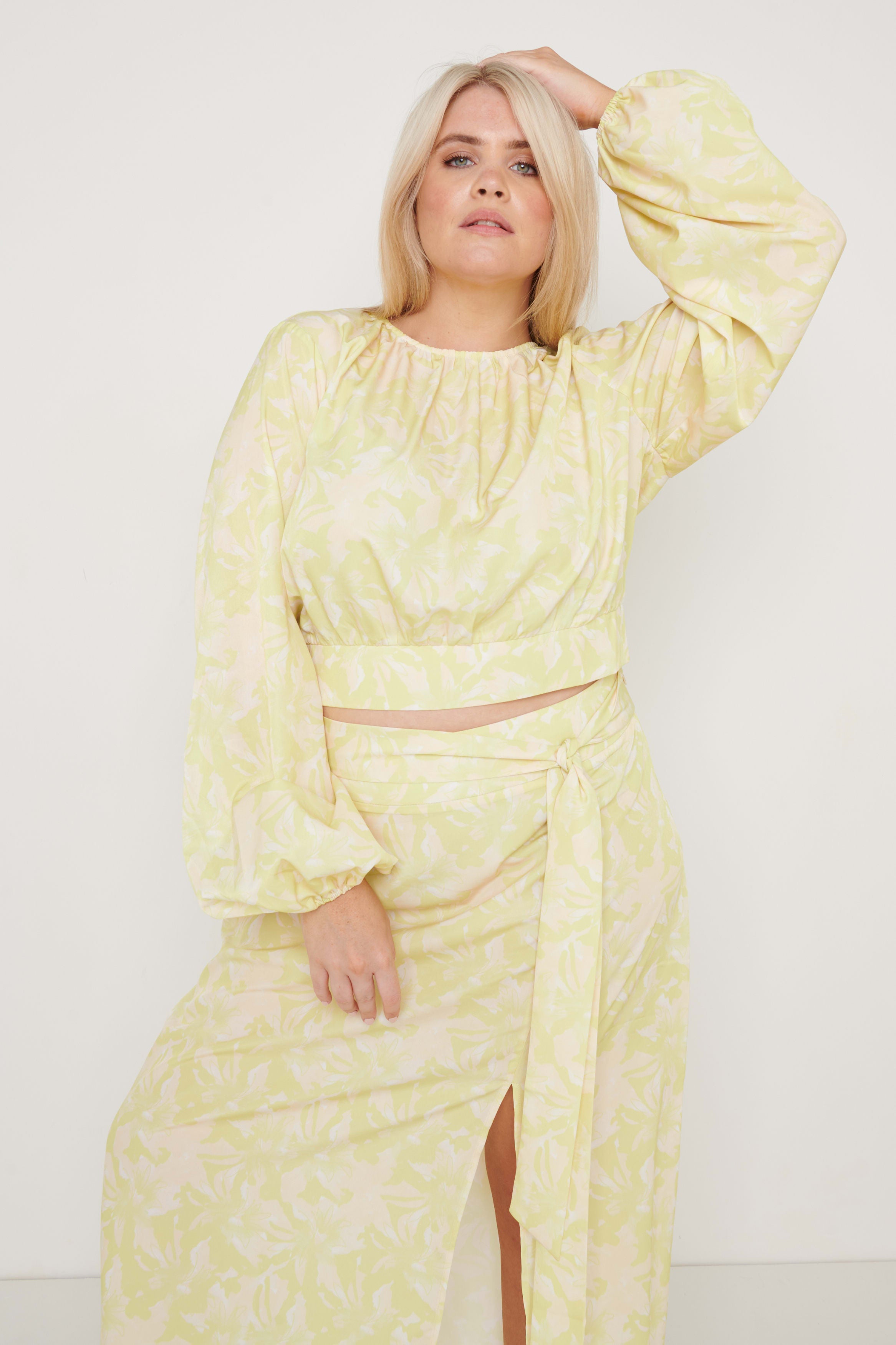 Hadley Balloon Sleeve Blouse - Chartreuse Floral