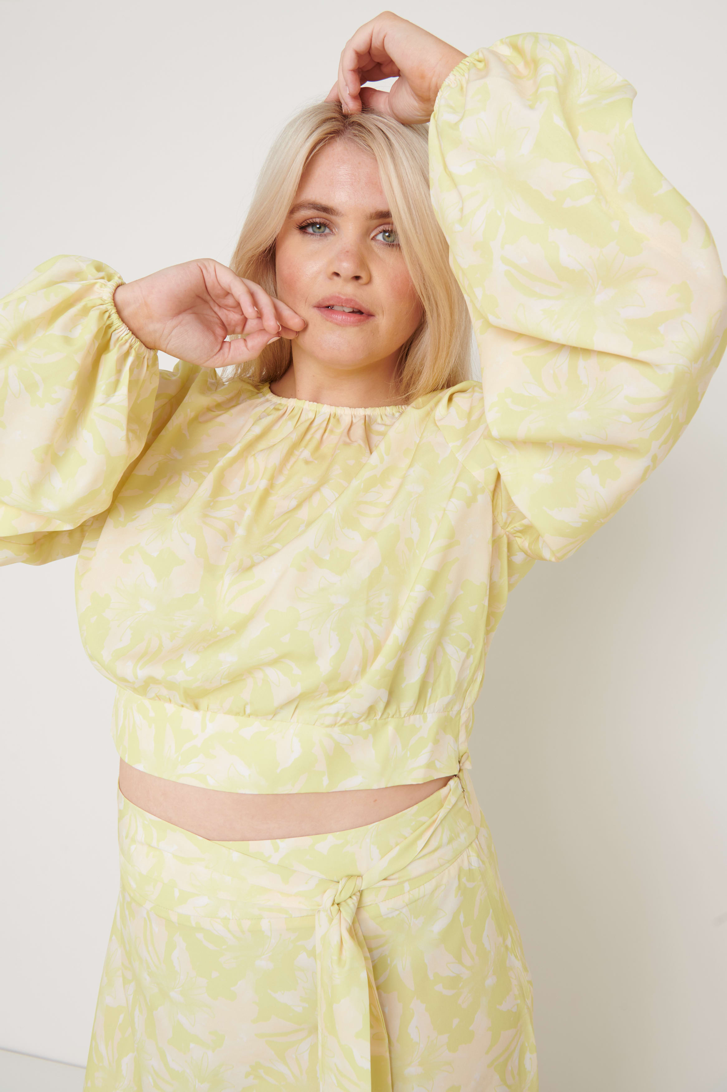 Hadley Balloon Sleeve Blouse - Chartreuse Floral