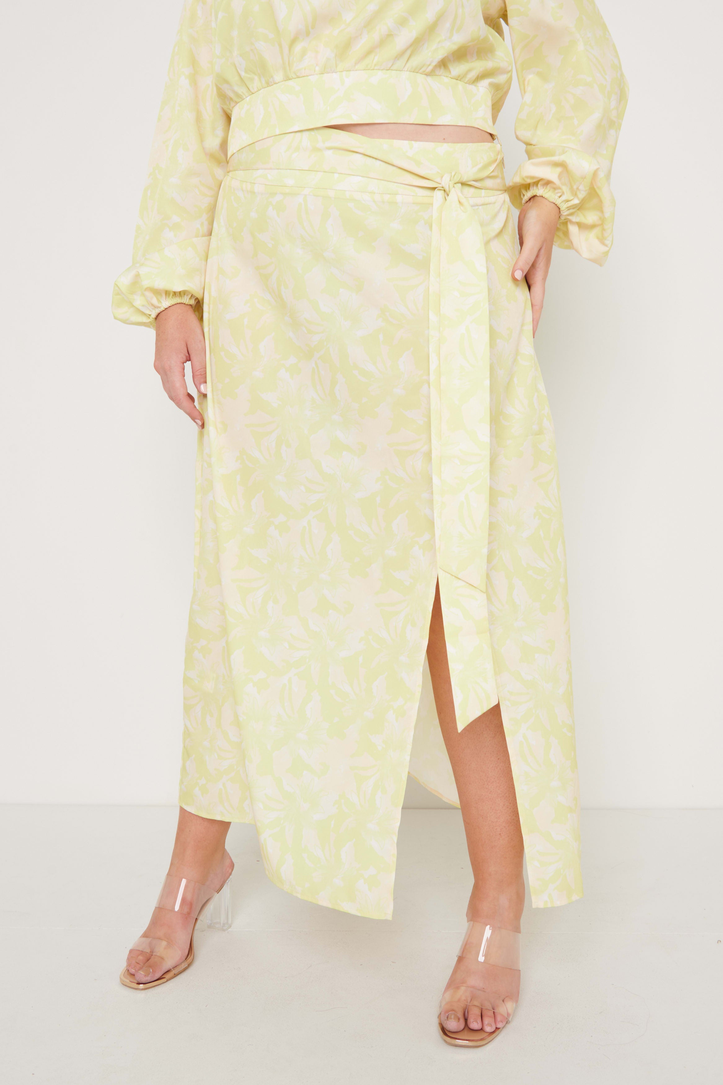 Hadley Tie Midaxi Skirt - Chartreuse Floral