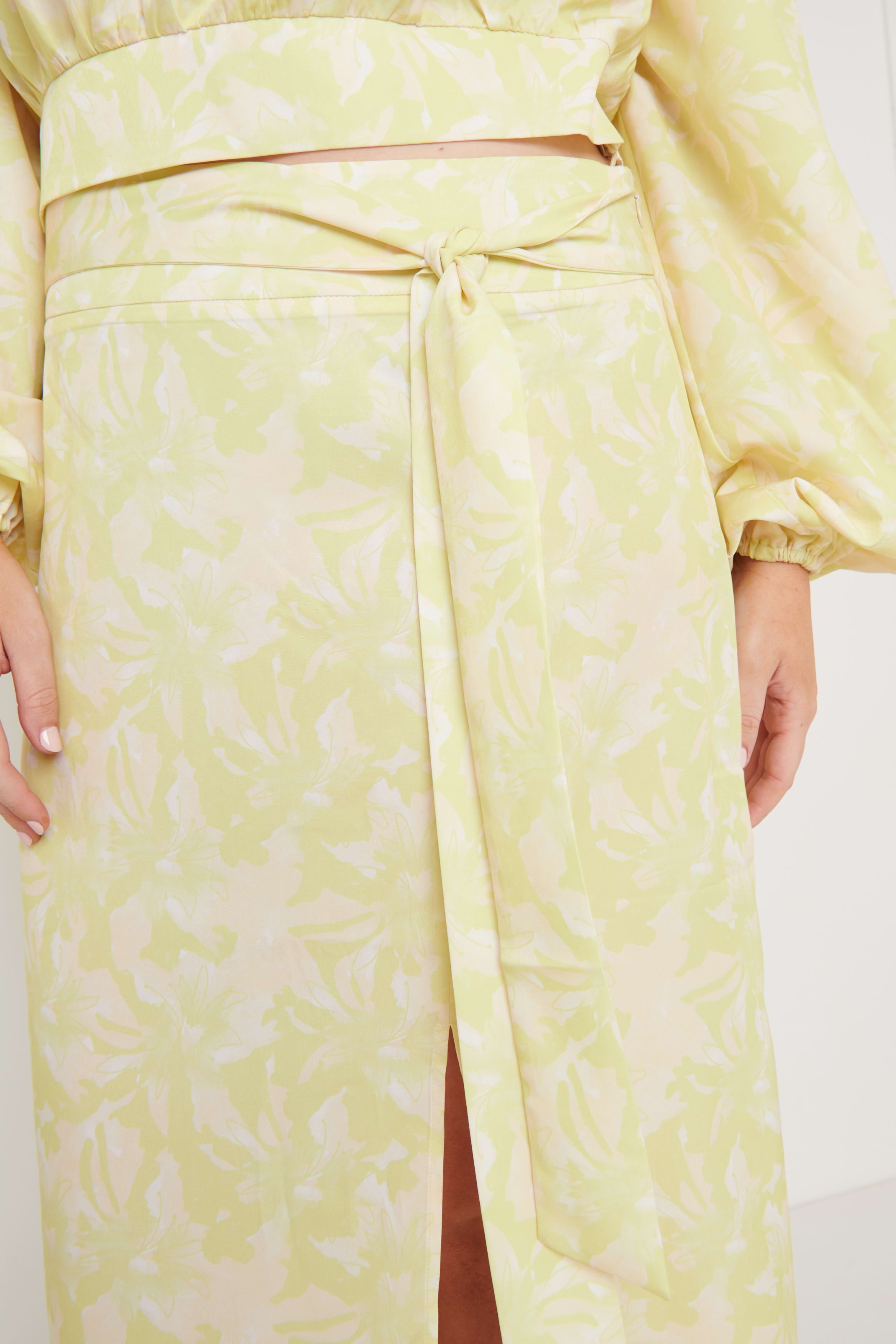 Hadley Tie Midaxi Skirt - Chartreuse Floral