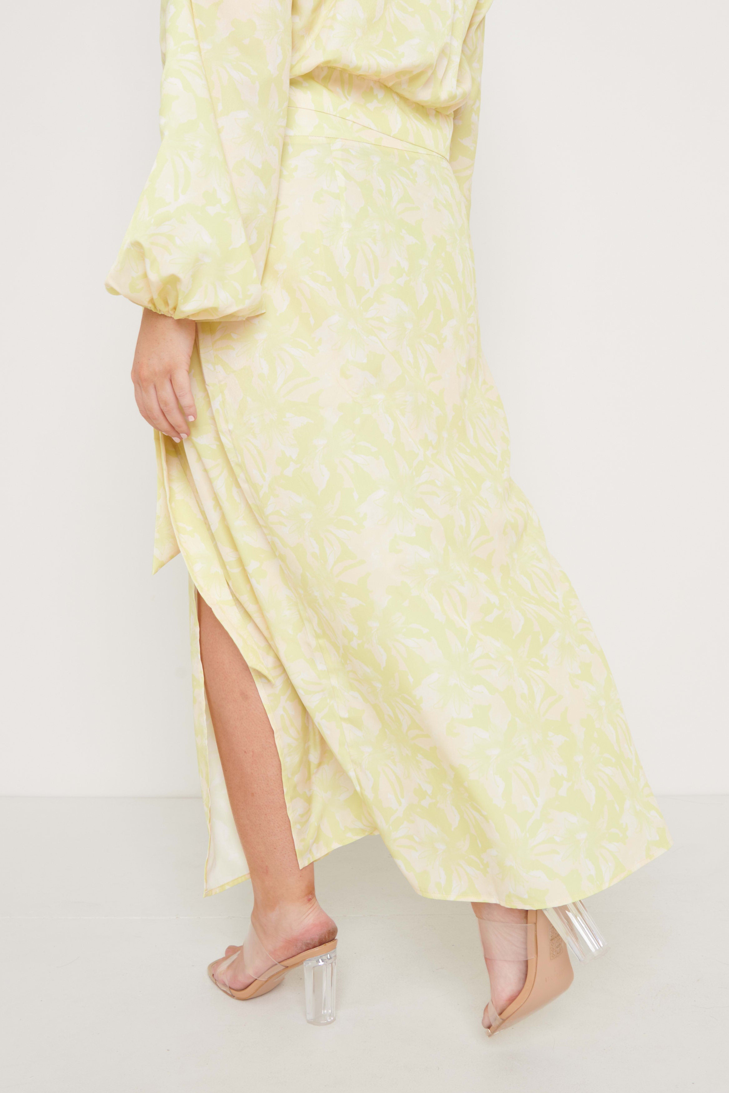 Hadley Tie Midaxi Skirt - Chartreuse Floral