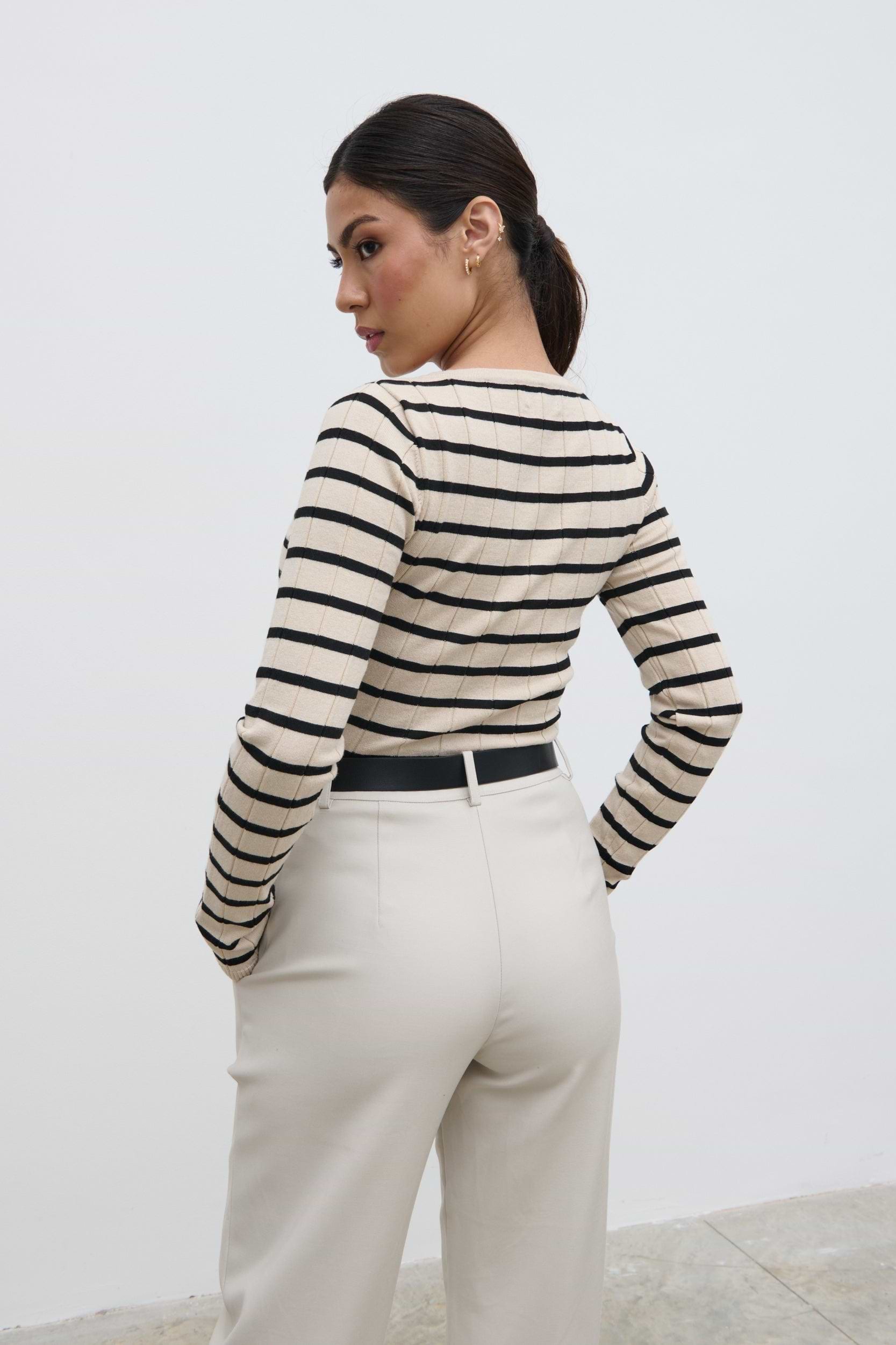 Hailey Stripe Knit Top - Navy and Cream