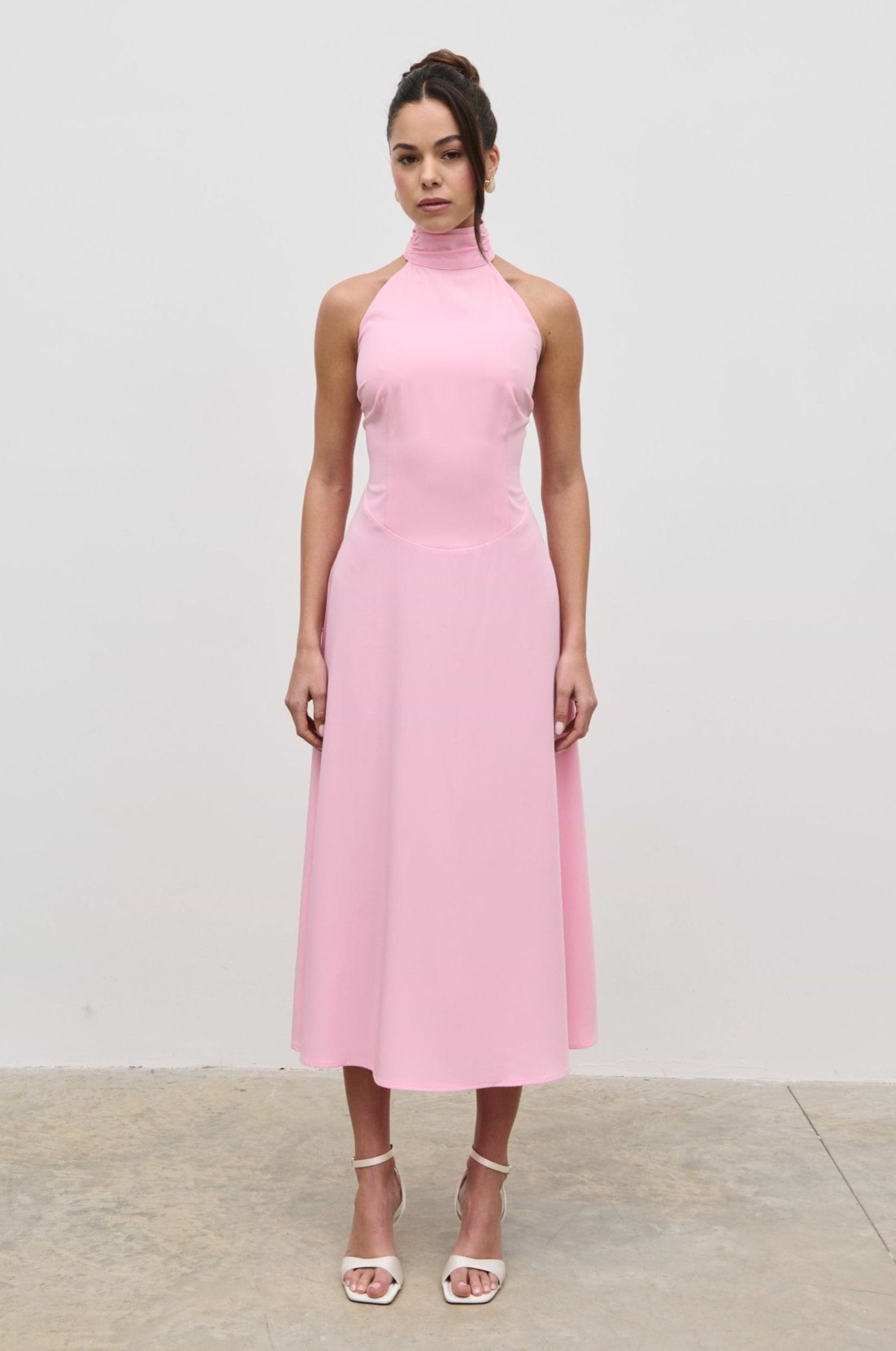 Haisley Dropped Waist Midaxi Dress - Peony Pink
