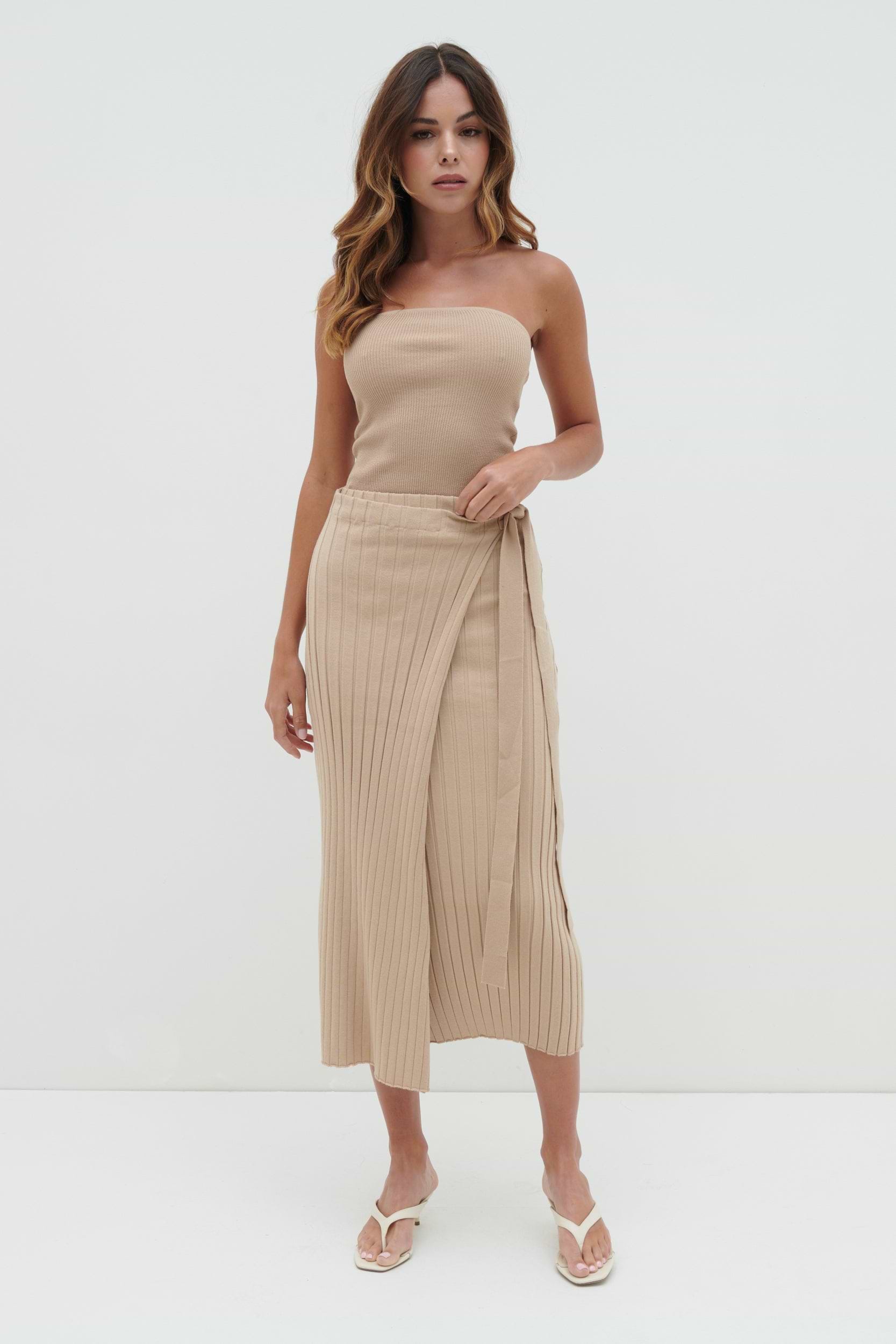 Hallie Wrap Midaxi Skirt - Beige