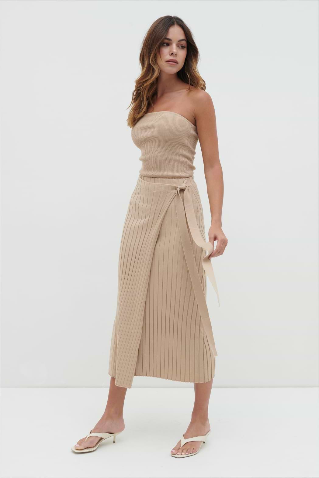 Hallie Wrap Midaxi Skirt - Beige