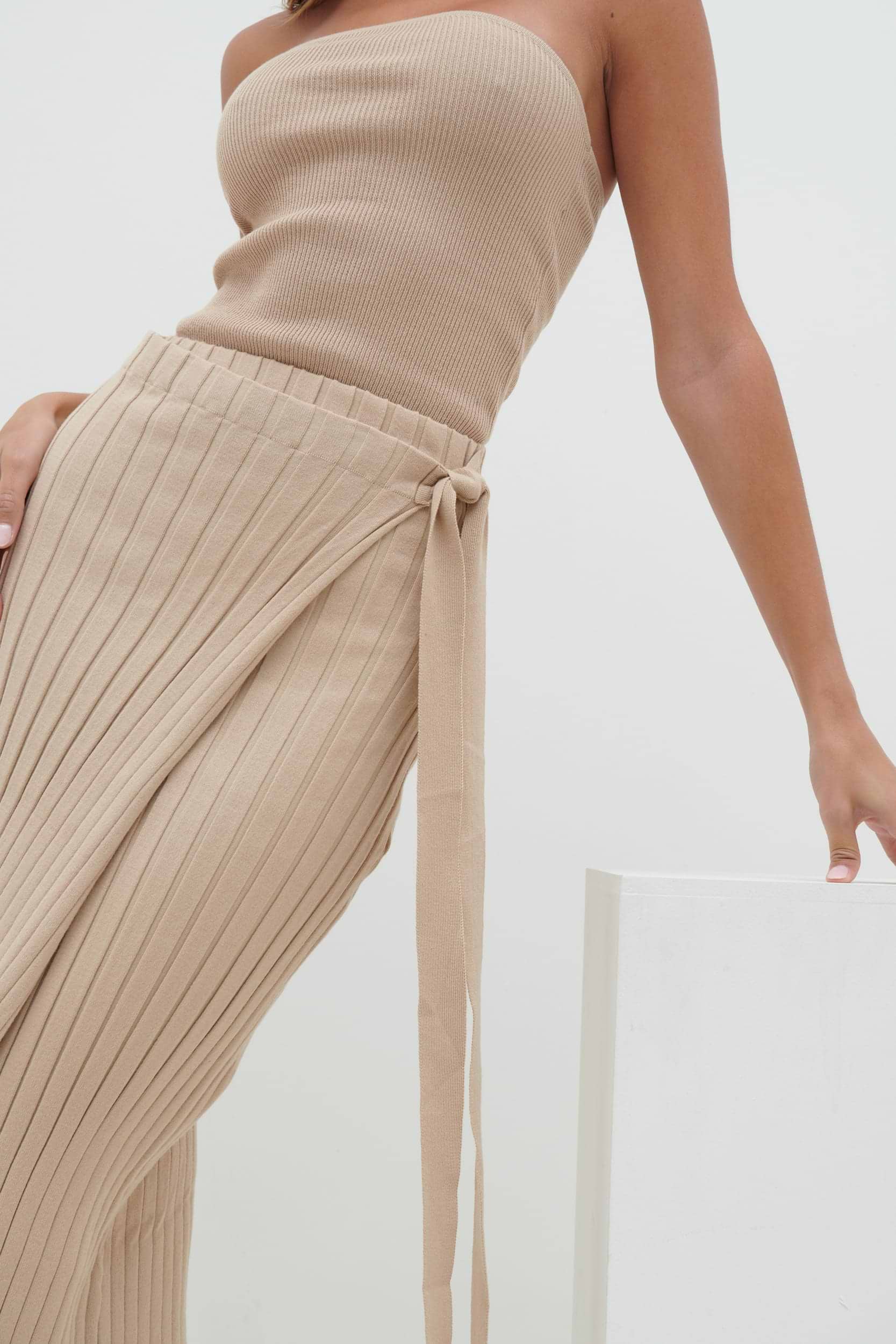 Hallie Wrap Midaxi Skirt - Beige