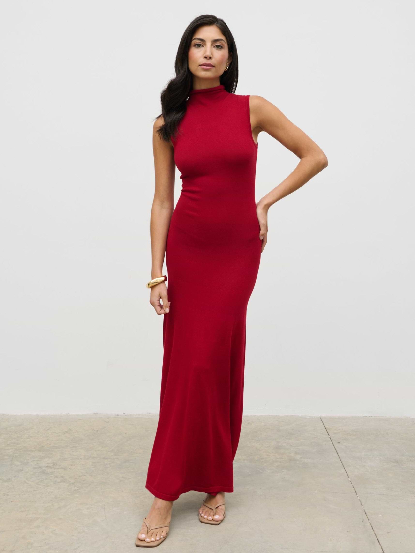 Hannah High Neck Knit Maxi Dress - Red