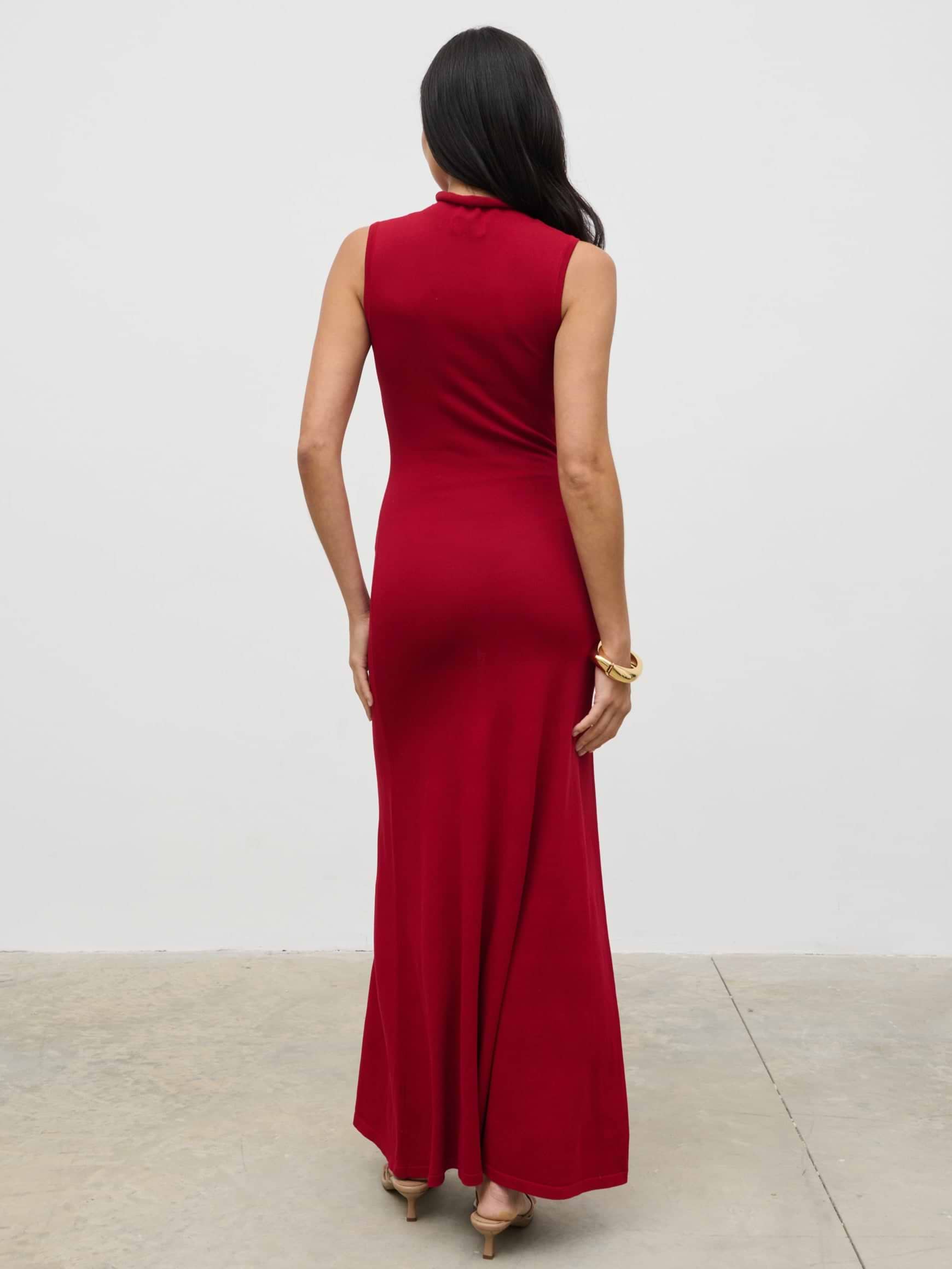 Hannah High Neck Knit Maxi Dress - Red