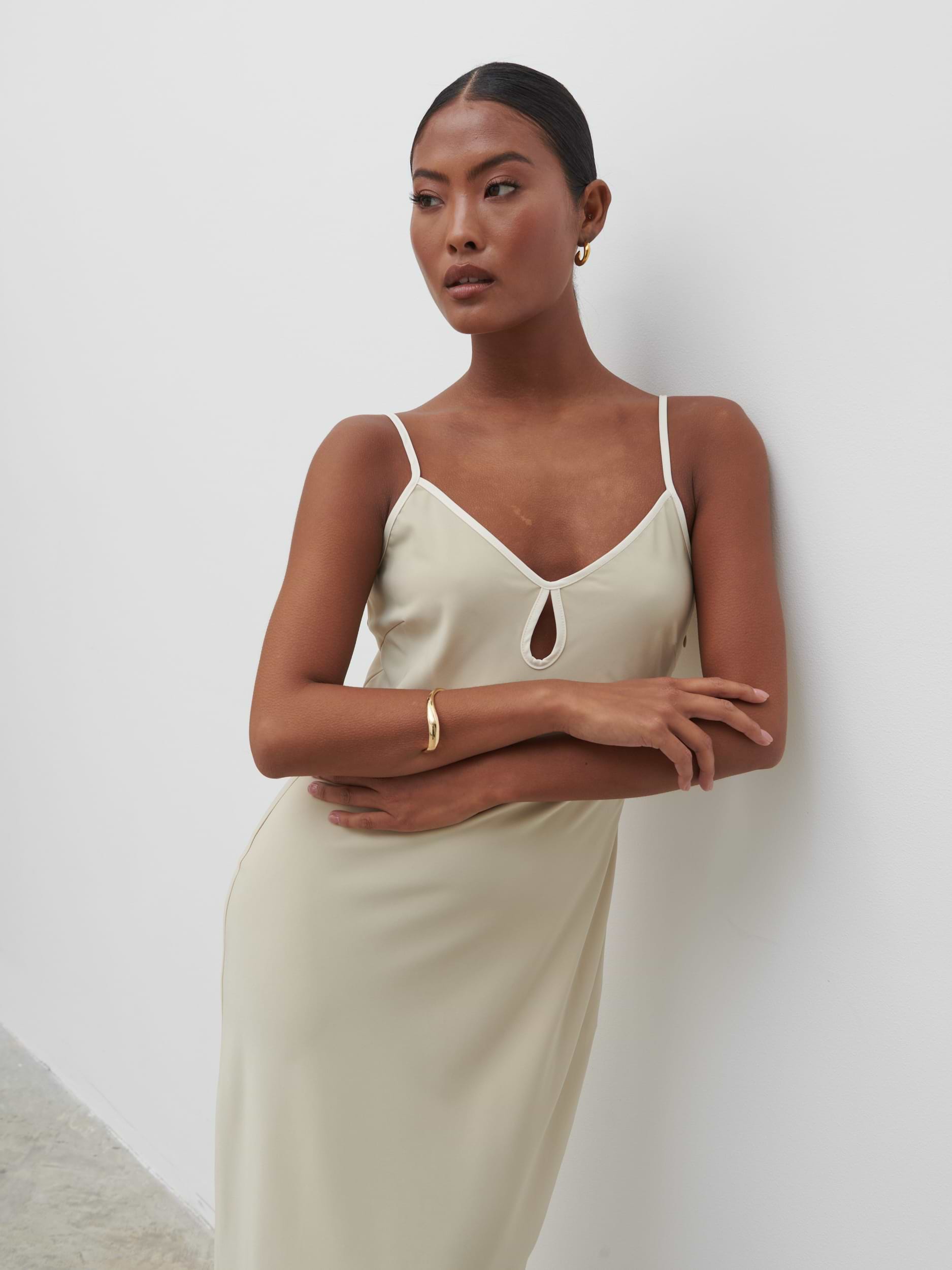 Harper Slip Midaxi Dress - Gold and Oyster
