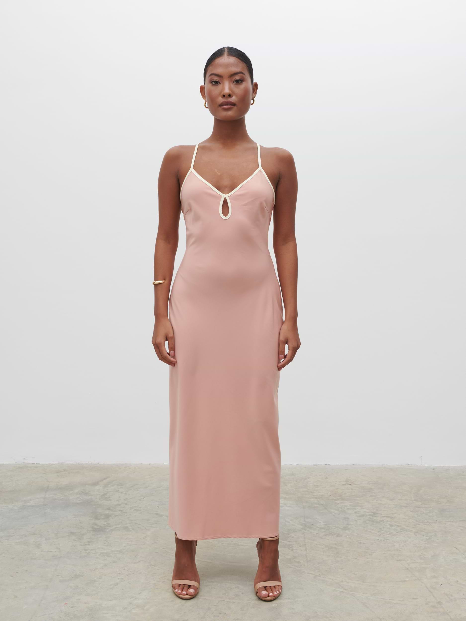 Harper Slip Midaxi Dress - Tan Blush and Butter