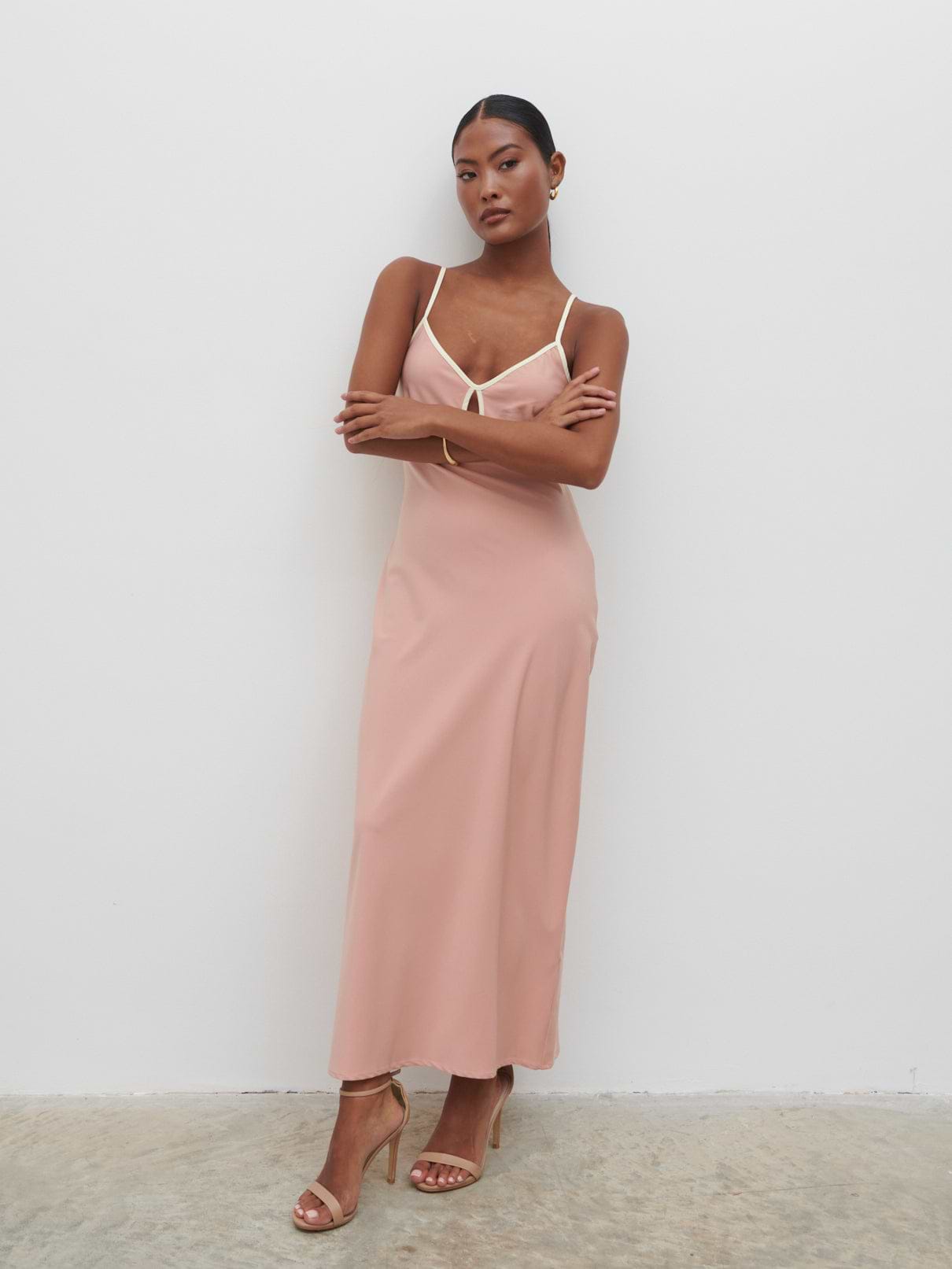Harper Slip Midaxi Dress - Tan Blush and Butter