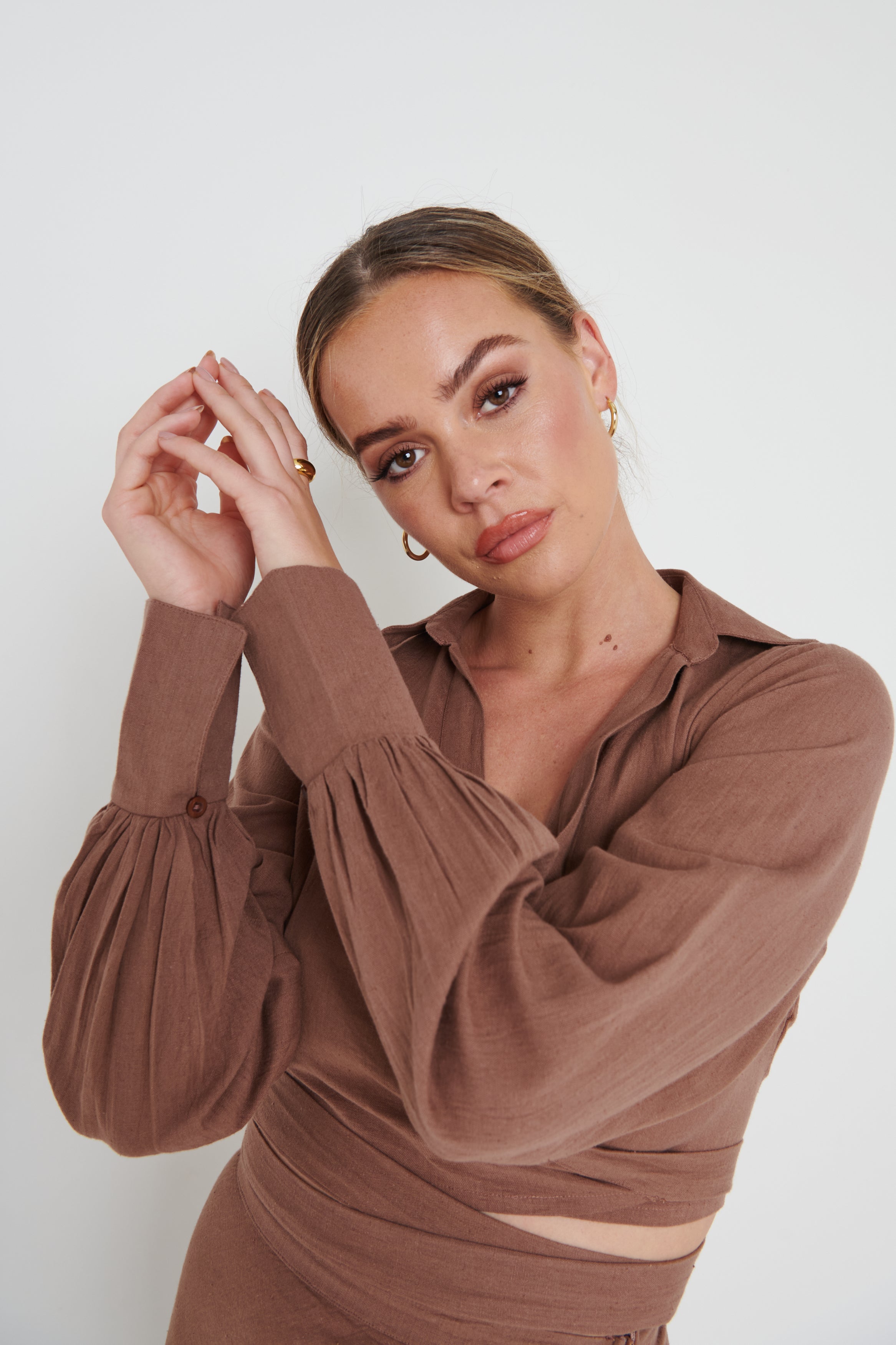 Harrie Tie Blouse - Brown