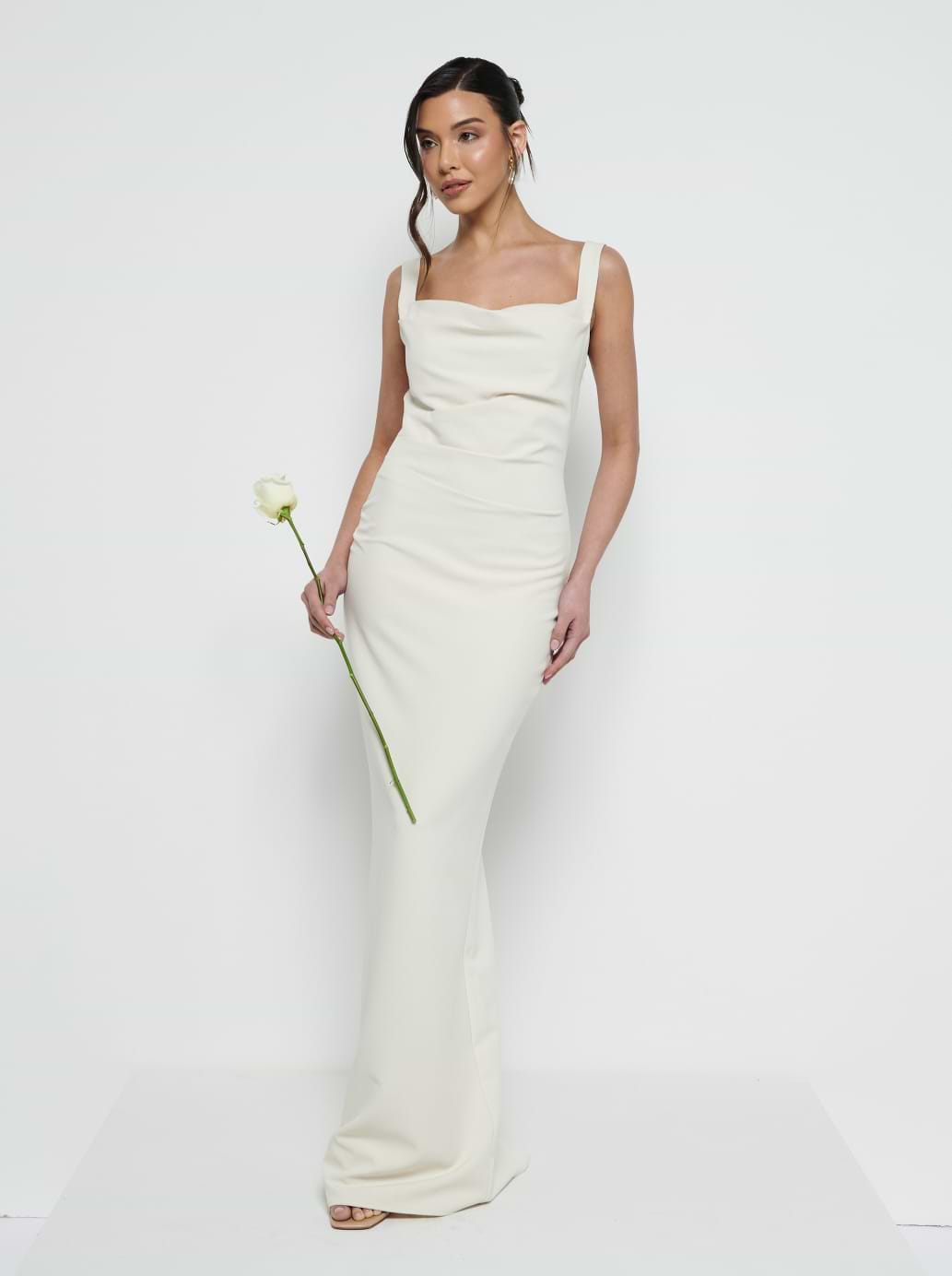 Harriet Cowl Neck Crepe Maxi Bridesmaid Dress - Champagne